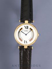 Cartier Must Vendome VLC LM 590003 Quartz Cal.- SV925 Leather Genuine Deployant Buckle (GP) Side Trinity Dial (SWISS marking) Booklet Complete service performed at Cartier boutique