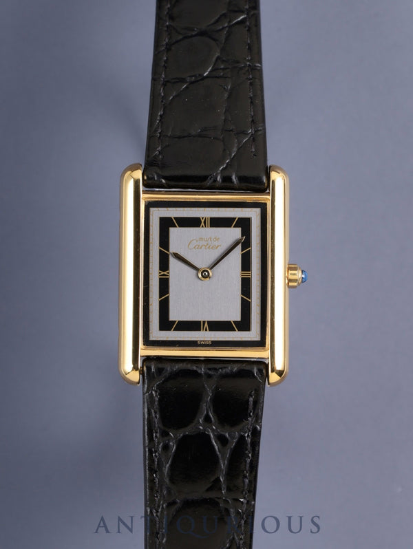 Cartier Must Tank LM 681006 Quartz Caliber 81 SV925 Leather Strap with Genuine GP Buckle, Gray Roman Dial (SWISS Marking), Overhauled