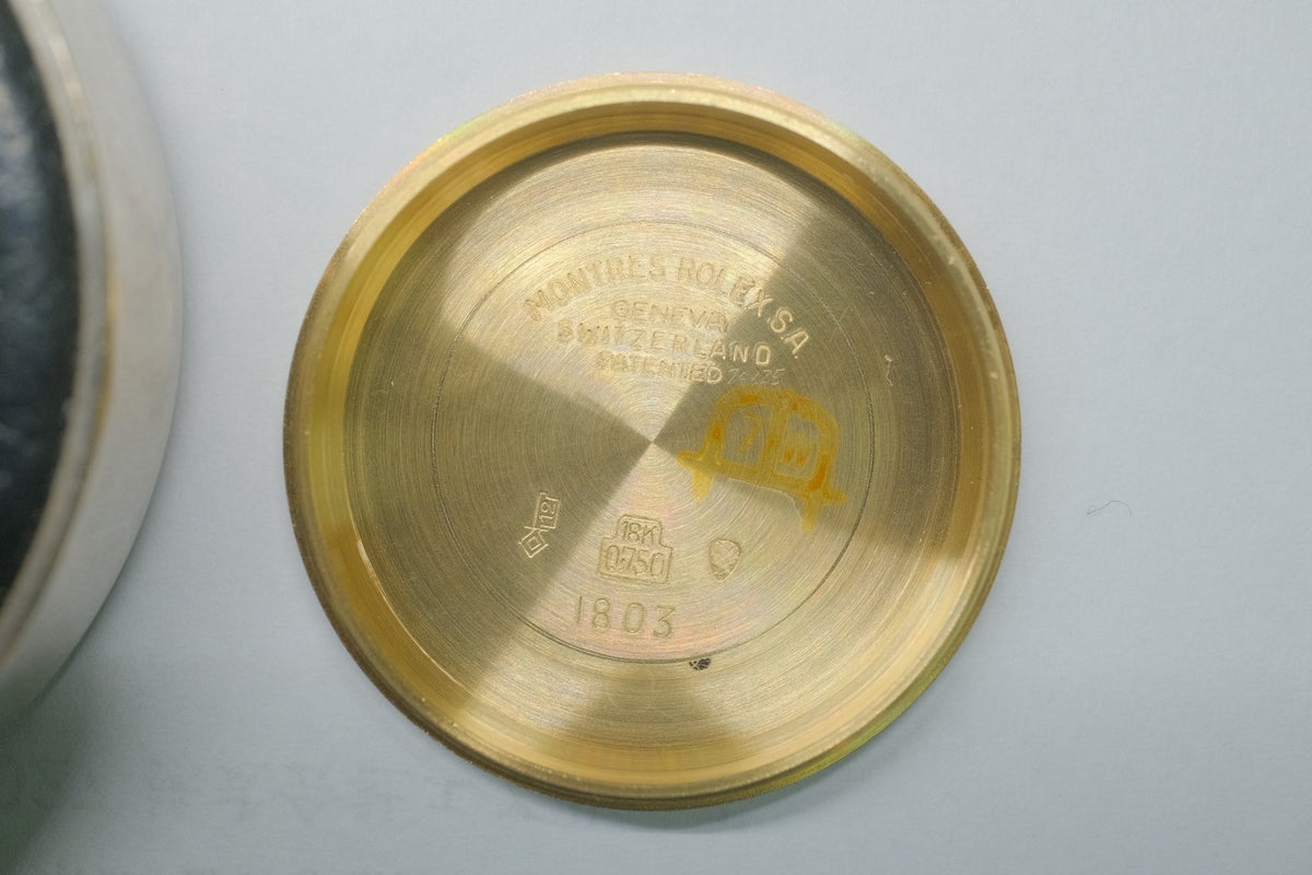 ロレックス デイデイト 1803 自動巻き Cal.1556 750YG 革 純正ピンバックル（GP）シャンパン文字盤（T SWISS T表記）13番台（1965年）オーバーホール済み