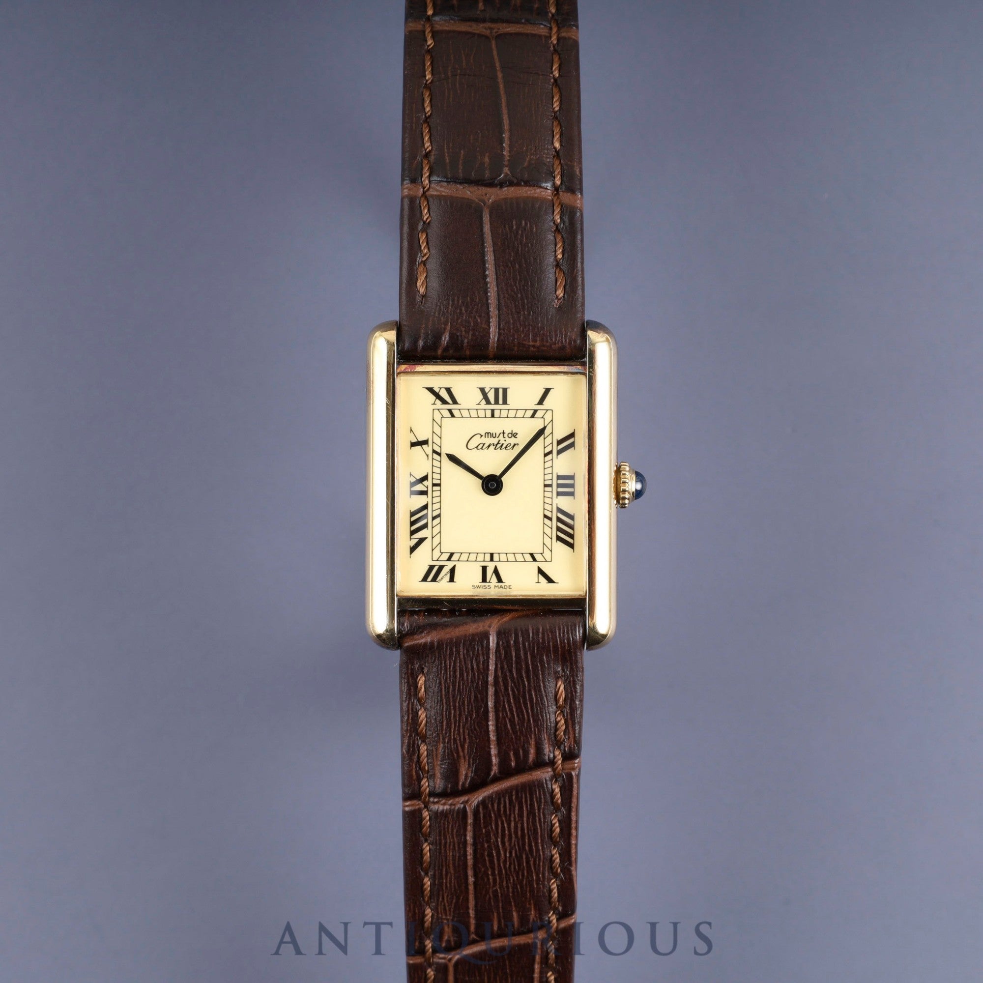カルティエ マストタンク LM 手巻き SV925 革 純正尾錠（GP） アイボリーローマン文字盤 1976年頃～1981年頃 カルティエブティックにてコンプリートサービス済み