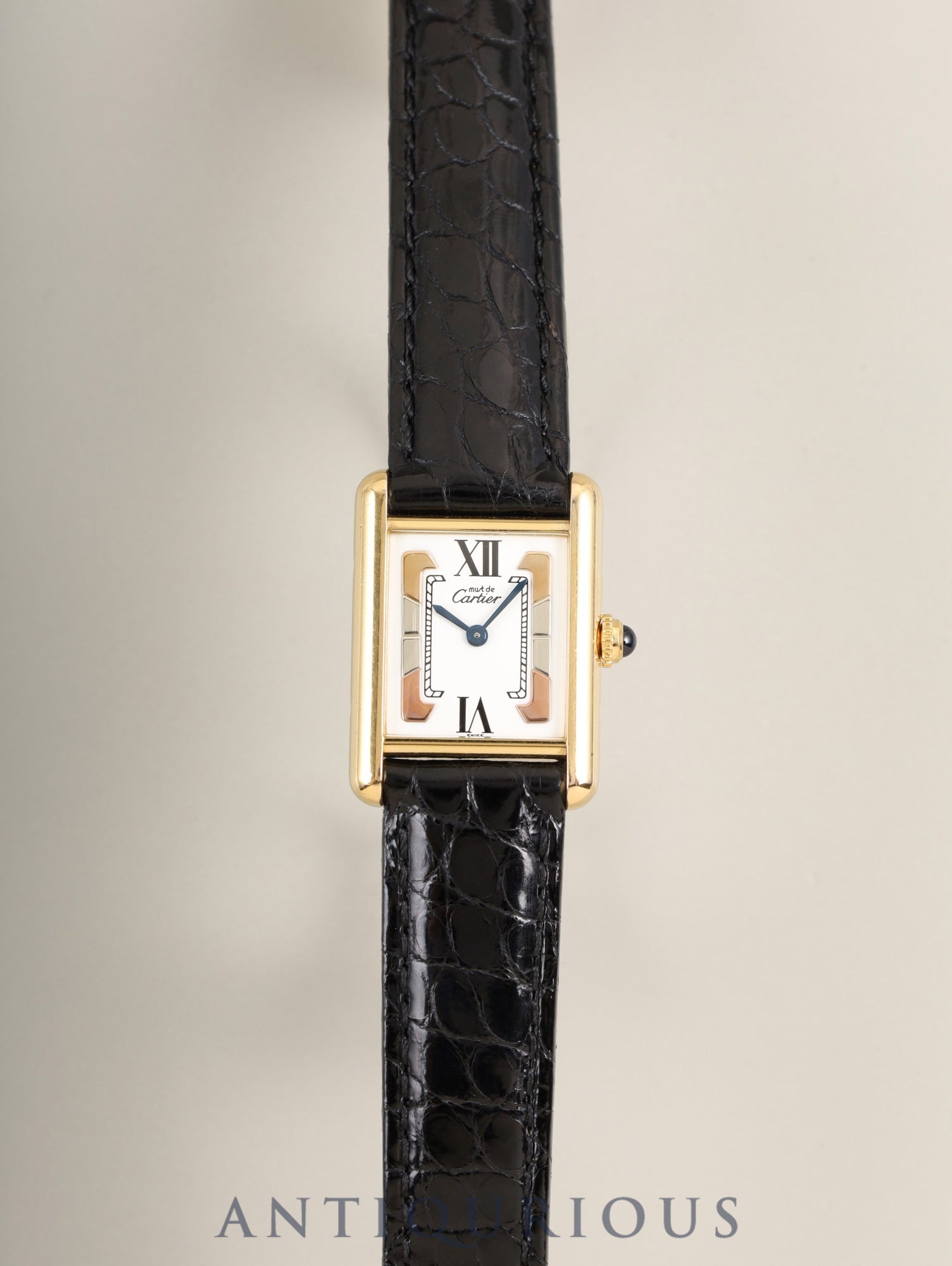 Cartier Must Tank SM 1613 Quartz SV925 Leather with original deployant buckle (GP) with Trinity dial (SWISS表記) complete service by Cartier Boutique