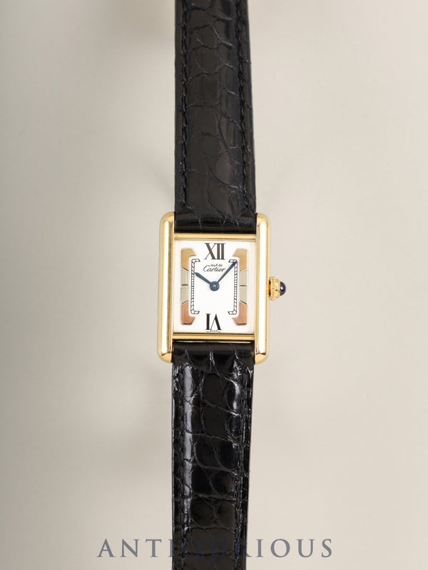 Cartier Must Tank SM 1613 Quartz SV925 Leather with original deployant buckle (GP) with Trinity dial (SWISS表記) complete service by Cartier Boutique
