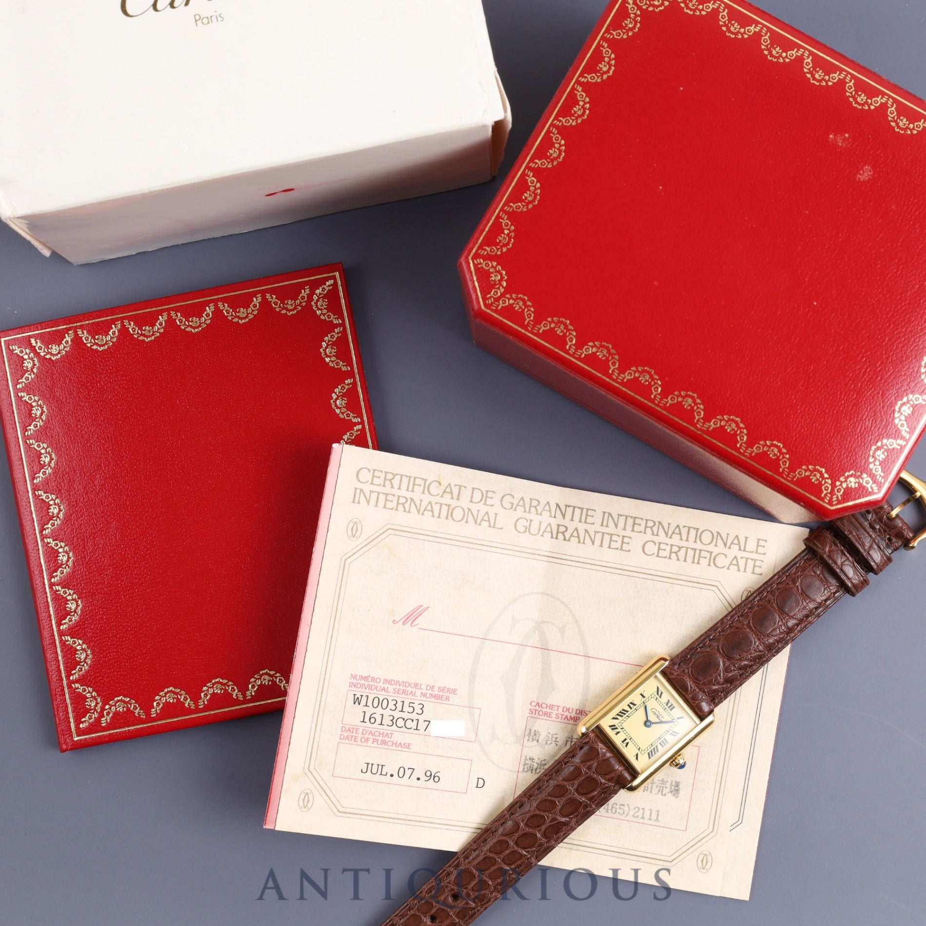 Cartier Must Tank SM W1003153/1613 Quartz SV925 Leather Genuine buckle (GP) Ivory Roman dial Warranty (1996) Box Complete service (full maintenance) completed at Cartier boutique