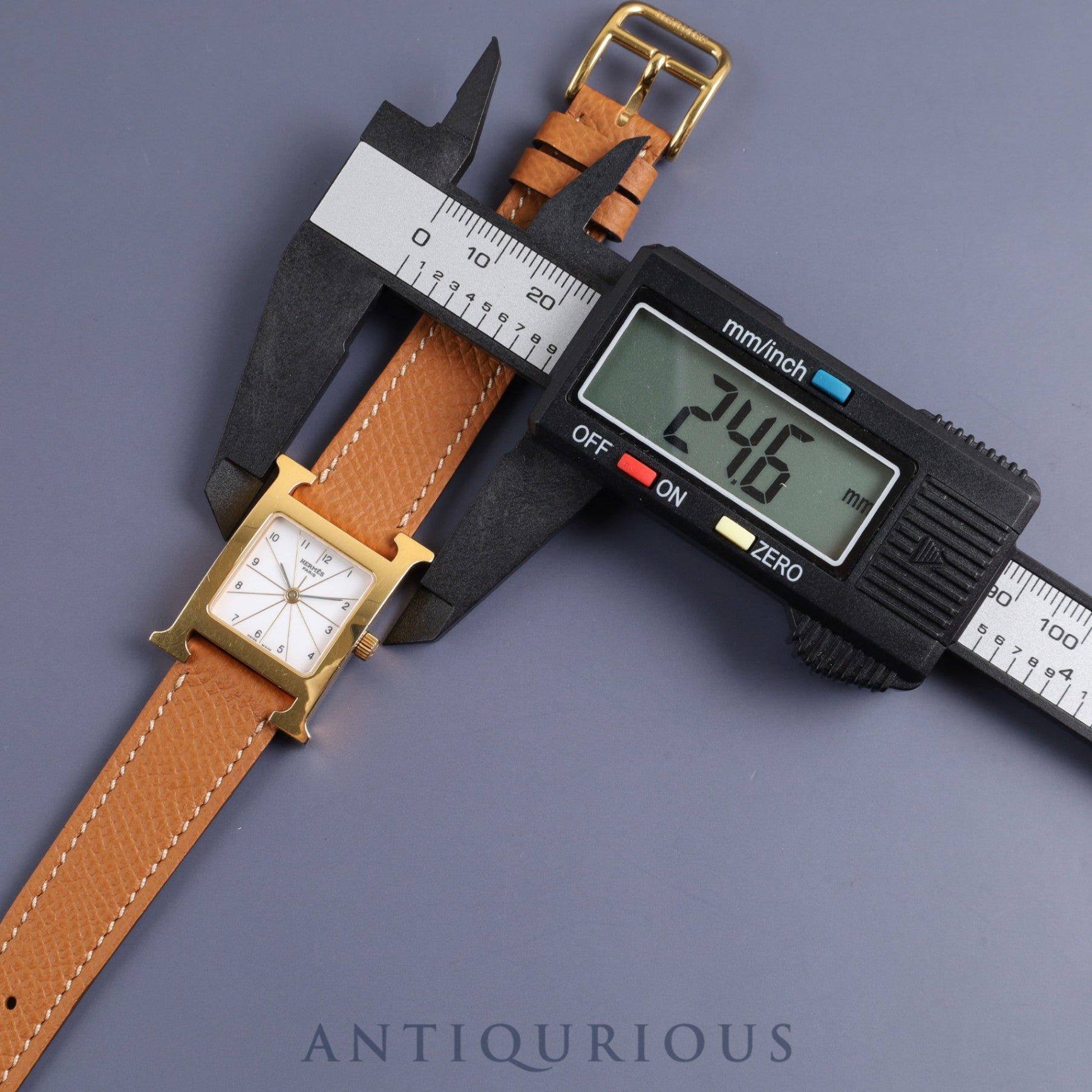 Hermes H Watch HH1.201 Quartz GP Leather Genuine Buckle (SS) White Dial Box Warranty (2006) Genuine Leather Strap Overhauled