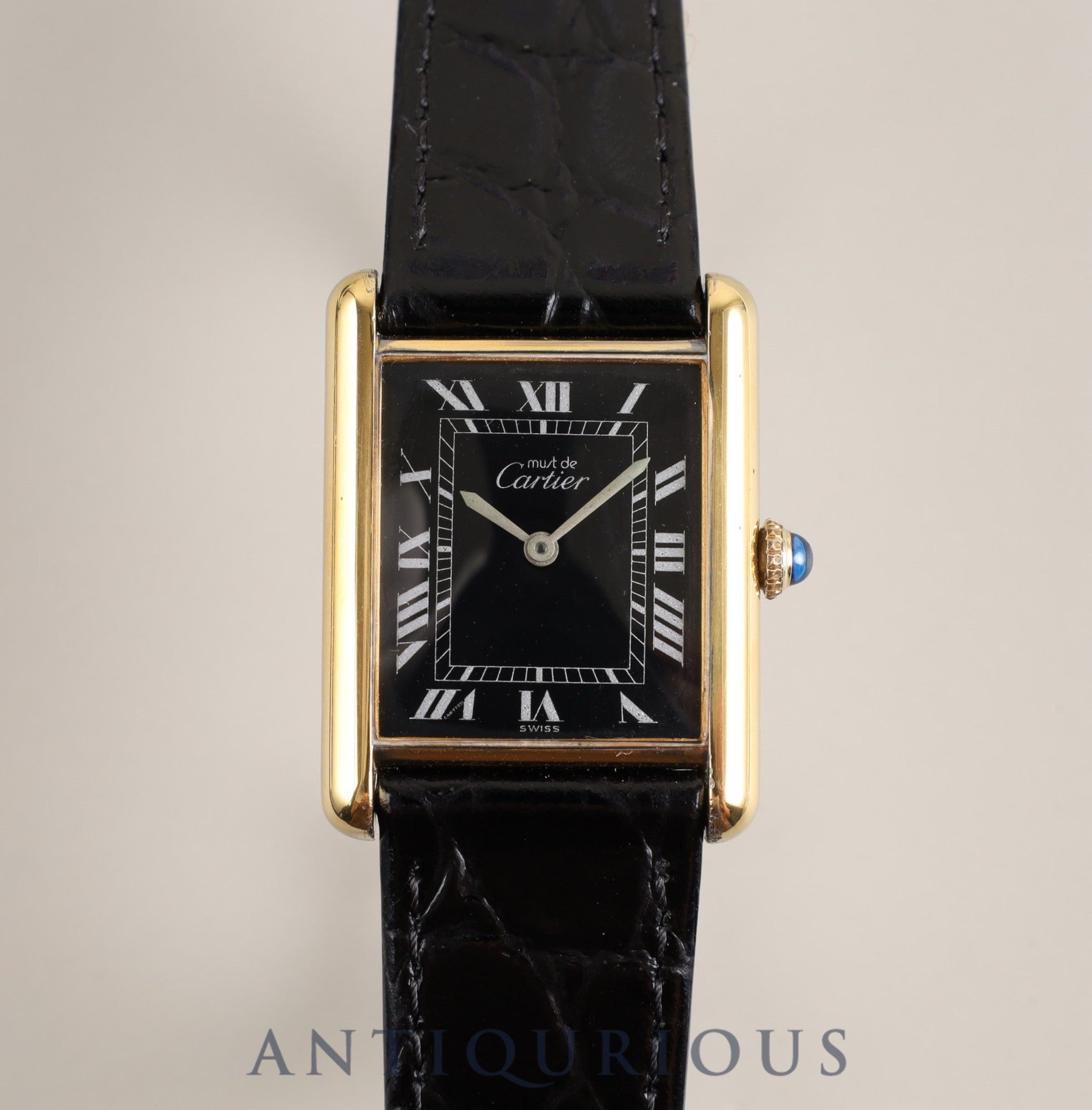 Cartier Must Tank LM Manual winding Cal.78-1 SV925 Leather Genuine buckle (GP) Black Roman dial Overhauled