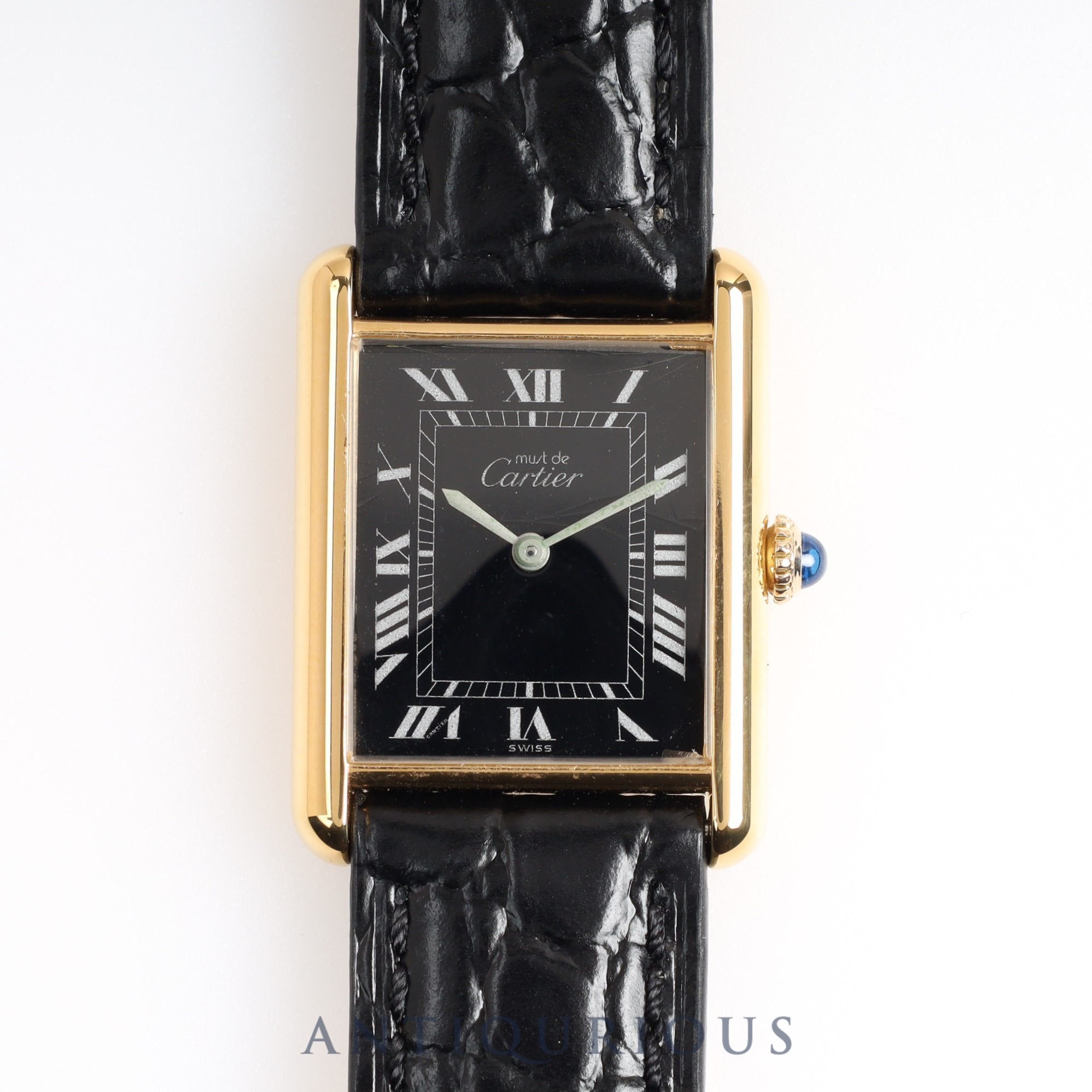 Cartier Must Tank LM Manual Winding Black Roman Dial Box Card (1984)