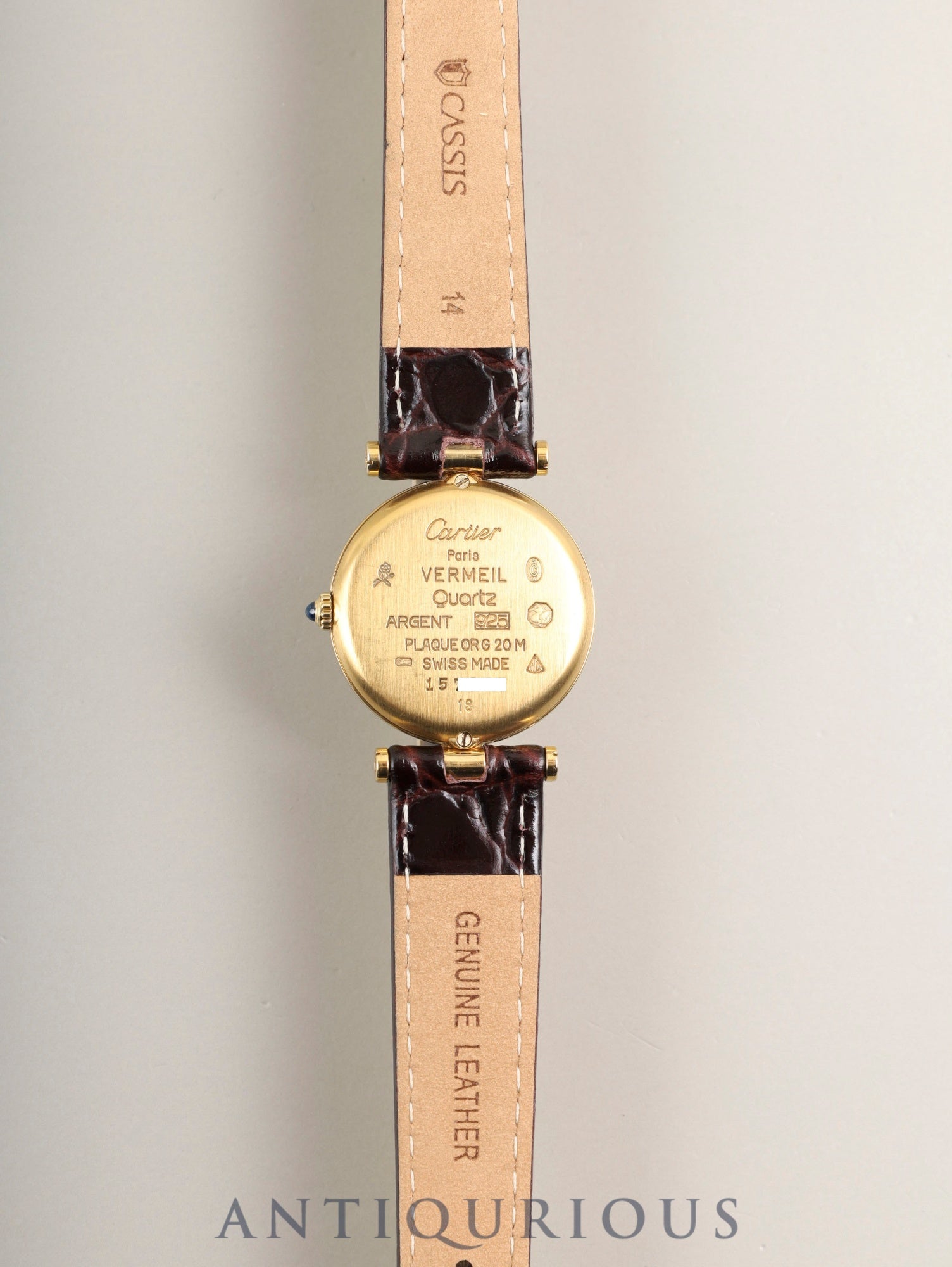 カルティエ マスト ヴァンドーム VLC SM 18 クォーツ Cal.81 SV925 革 純正尾錠（GP） ガーネットダイアル ボルドー文字盤 箱 冊子 保証書（1987年）オーバーホール済み