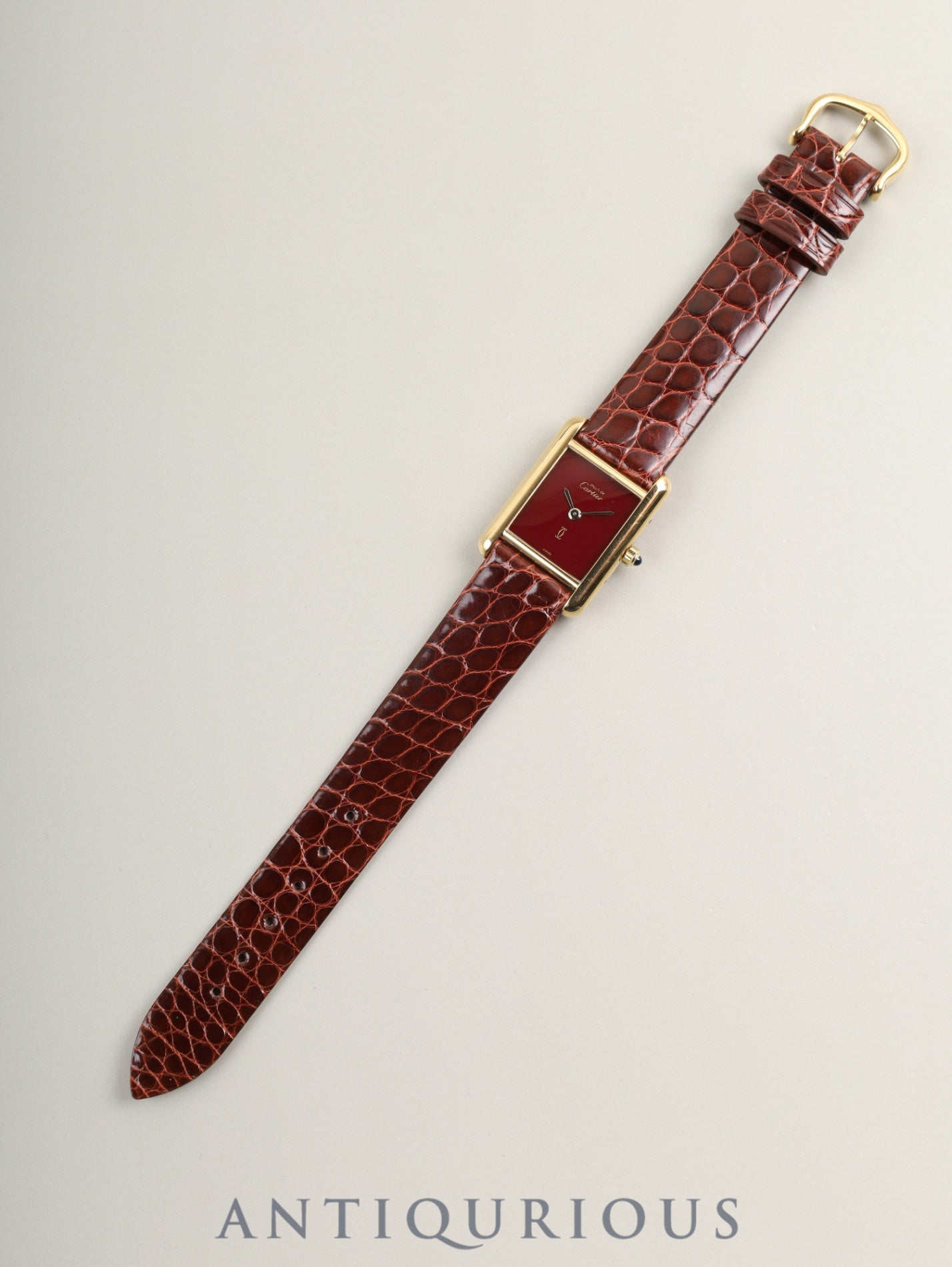 カルティエ マストタンク SM 366001 クォーツ SV925 革 純正ピンバックル（GP）ガーネットダイアル・ボルドー文字盤（SWISS表記）カルティエブティックにてコンプリートサービス（フルメンテナンス）済み