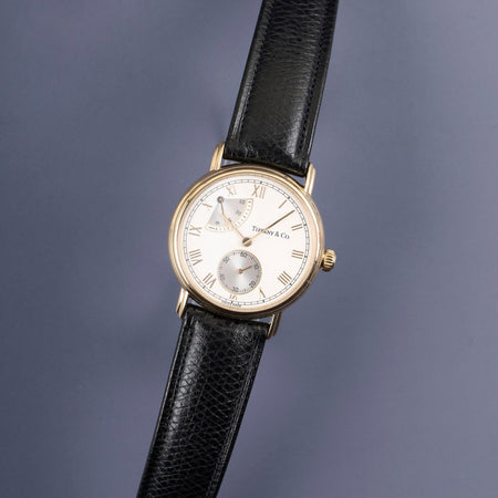 ティファニー クラシック パワーリザーブ スモールセコンド M263 手巻き Cal.ETA7001 K18 純正革ベルト 純正尾錠（GP）ホワイトローマン文字盤 オーバーホール済み