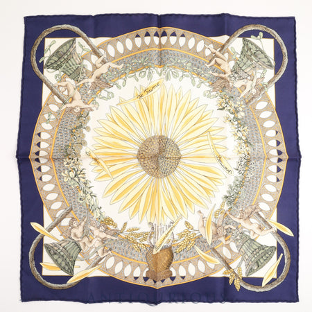 HERMES Scarf CARRES45 AMOURS Sunflower SILK100%