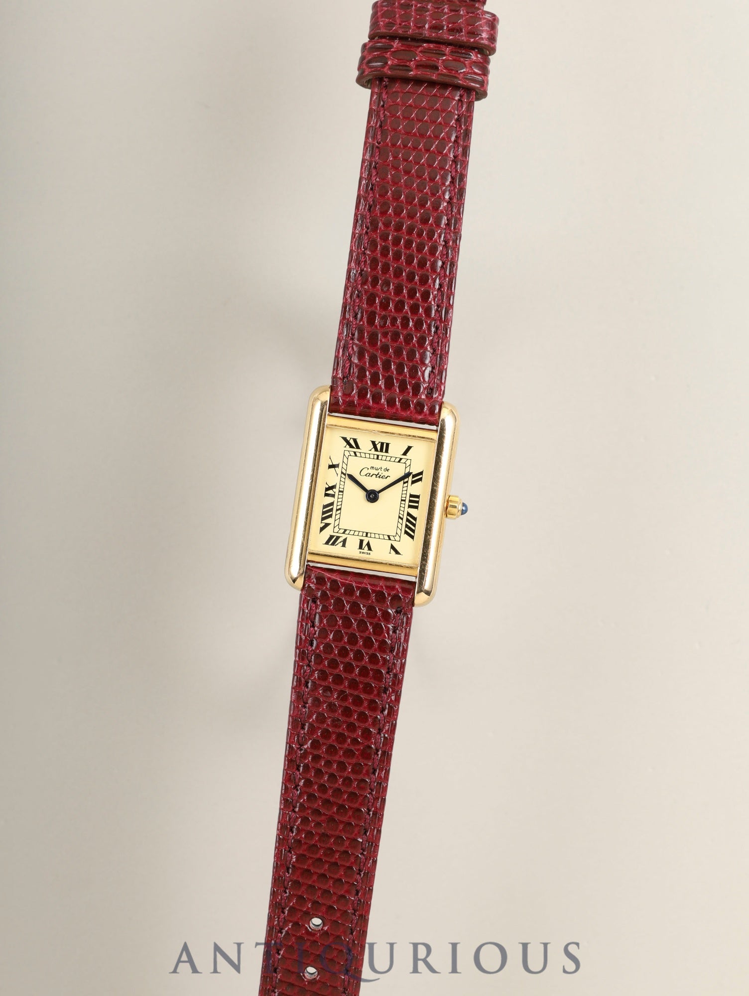 Cartier Must Tank SM 3 66001 Quartz Cal.66 SV925 Leather Original Pin Buckle (GP) Ivory Roman Dial (SWISS marking) Warranty Card (1986) with Original Leather Strap Overhauled