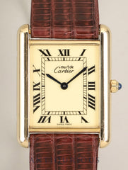 Cartier Must Tank LM 6 81006 Quartz, SV925, leather strap, original gold-plated pin buckle, ivory Roman numeral dial (SWISS MADE), completed service at Cartier boutique.
