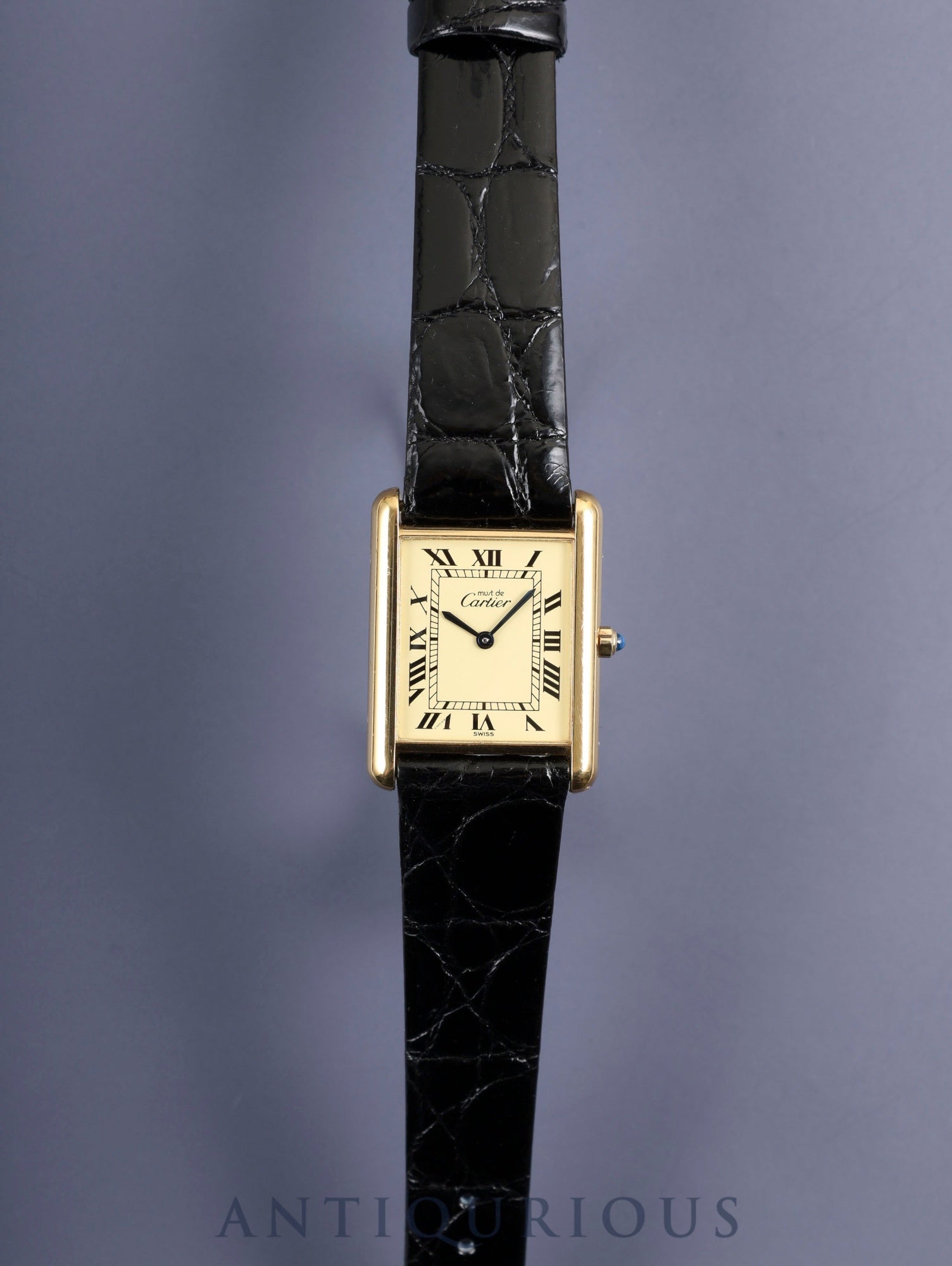 カルティエ マストタンク LM 681006 クォーツ Cal.81 SV925 革 純正尾錠（GP）アイボリーローマン文字盤 オーバーホール済み