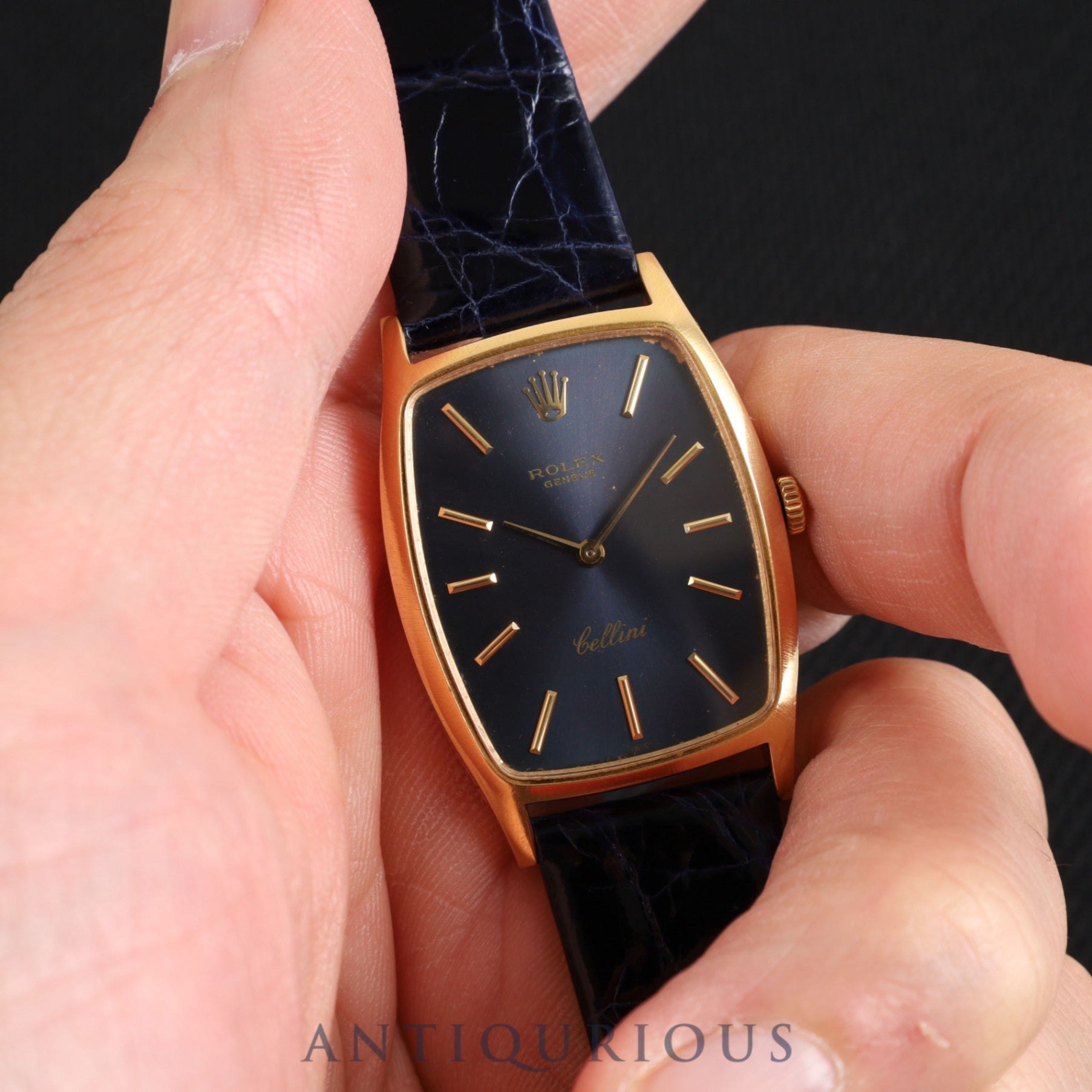 Rolex Cellini 3807 Manual winding Cal.1600 YG Leather Genuine buckle (GP) Blue dial No. 27 (1969) Overhauled