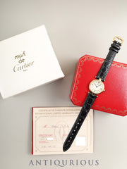 Cartier Must Vendôme VLC SM W1002353 / 1815 Quartz Caliber 90 SV925 Leather Strap with Genuine GP Buckle Ivory 4-Piece Roman Dial Mid-1980s - Circa 1994 Box Booklet Warranty (1997) Overhauled