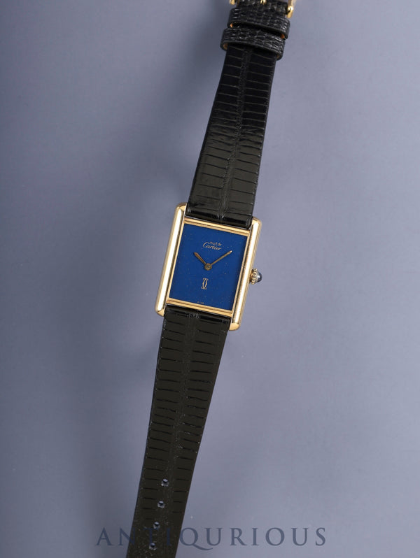 カルティエ マストタンク LM 手巻き Cal.78-1 SV925 革 純正尾錠（GP）ラピスラズリ文字盤（SWISS表記）1976年頃～1980年代初期頃 オーバーホール済み