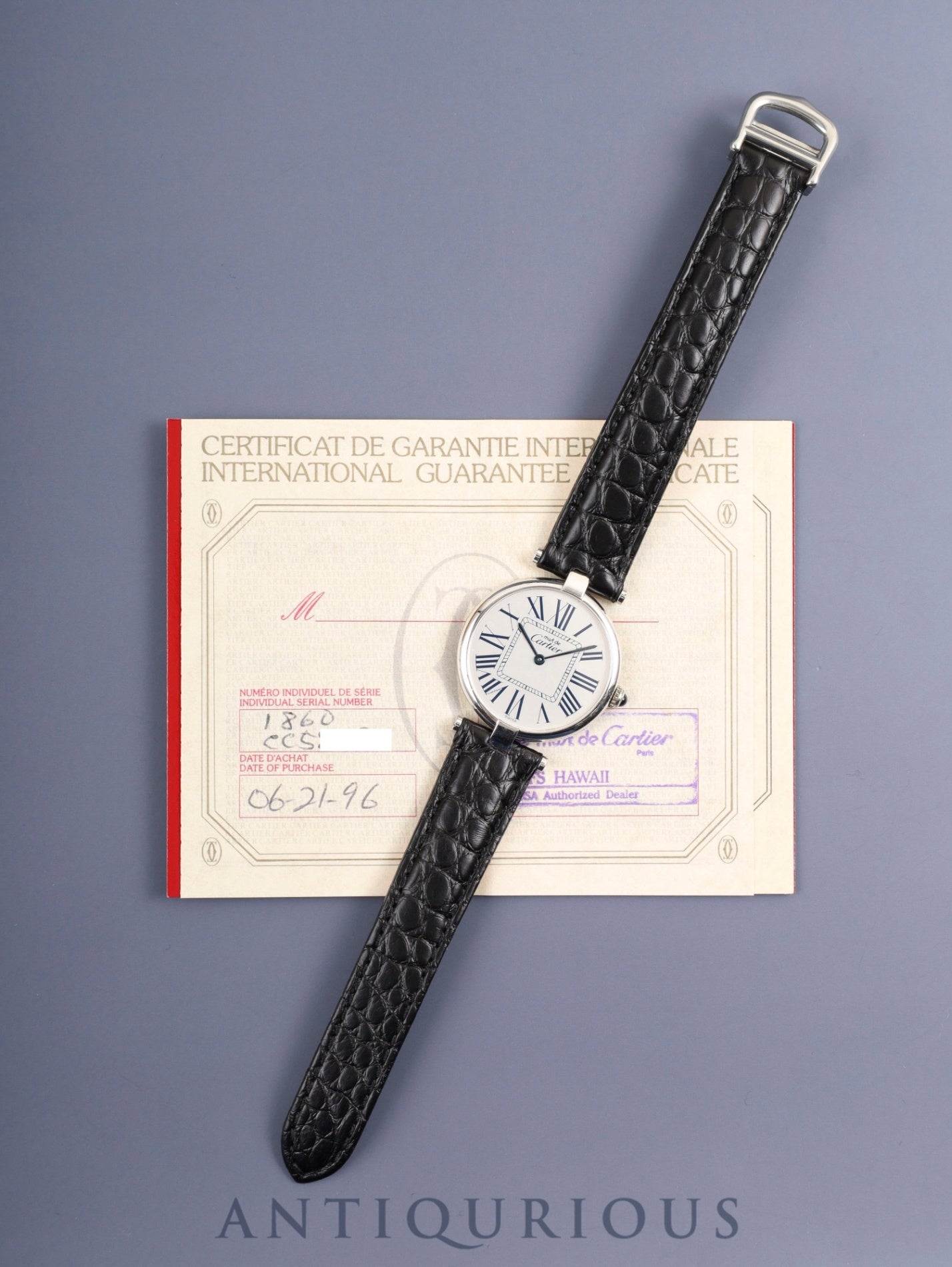 カルティエ マスト ヴァンドーム VLC LM 1860 クォーツ Cal.90.06 SV925 革 純正Dバックル（SS） オパラン文字盤 保証書（1996年）オーバーホール済み