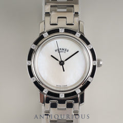 Hermes Clipper Nacle CL4.230 Quartz SS 12P Diamond White Shell Guilloche Dial Overhauled