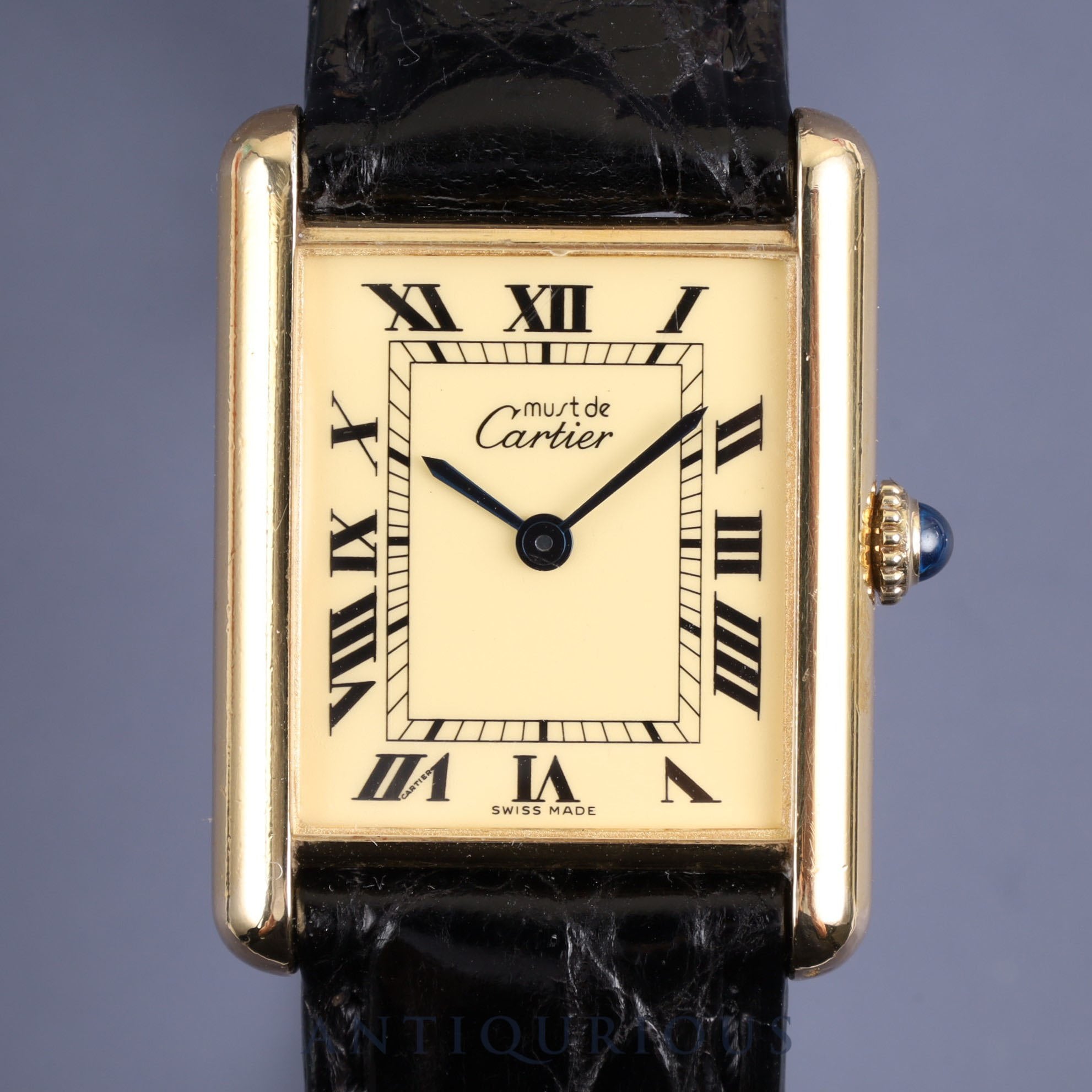 CARTIER カルティエ MUST TANK LM マストタンク LM 81974053 手巻き Cal.78-1 SV925 革 純正尾錠（GP）アイボリーローマン文字盤 1976年頃～1980年代初期頃 オーバーホール済み