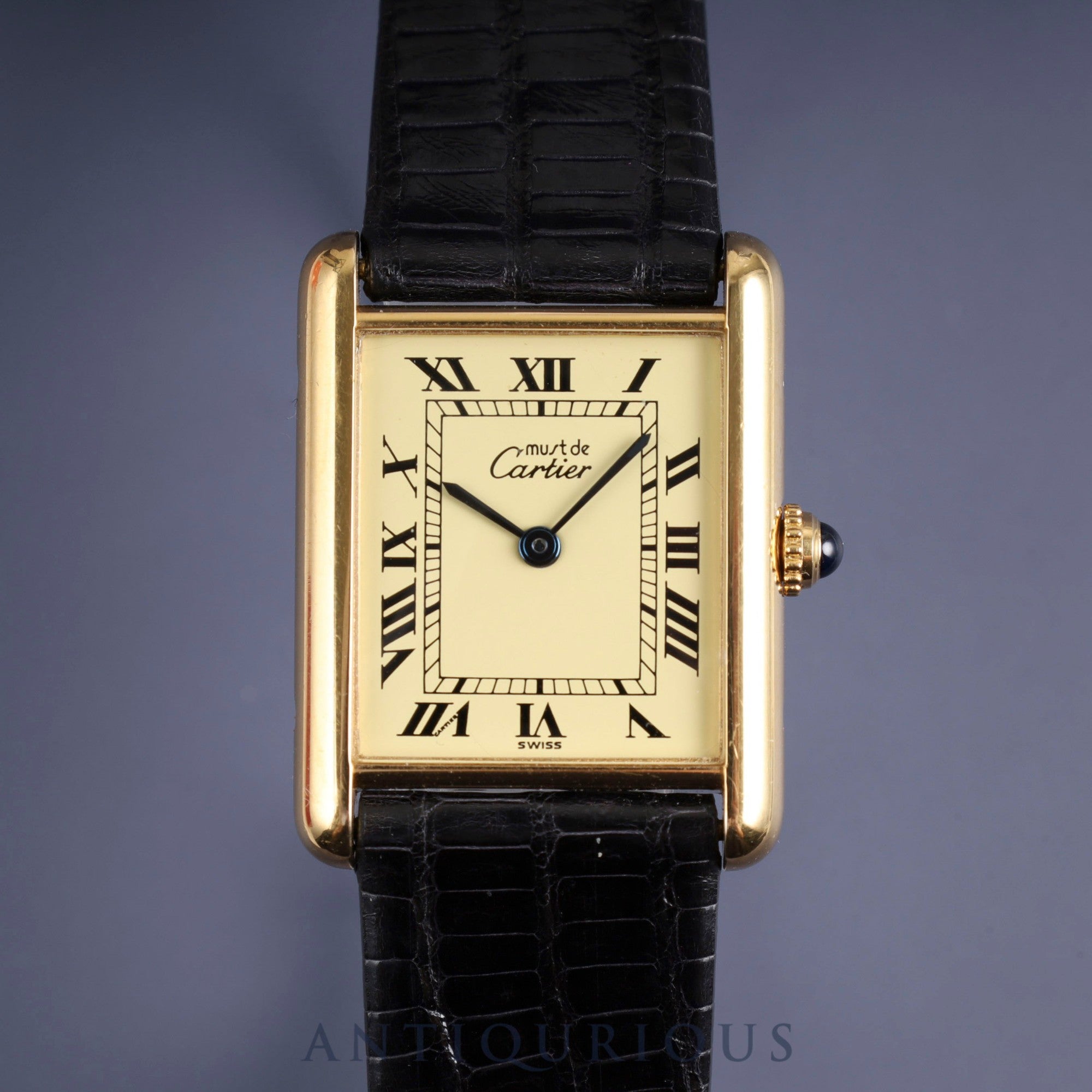 Cartier Must Tank LM 590005 Quartz Cal.90 SV925 Leather Genuine Buckle (GP) Ivory Roman Dial Overhauled