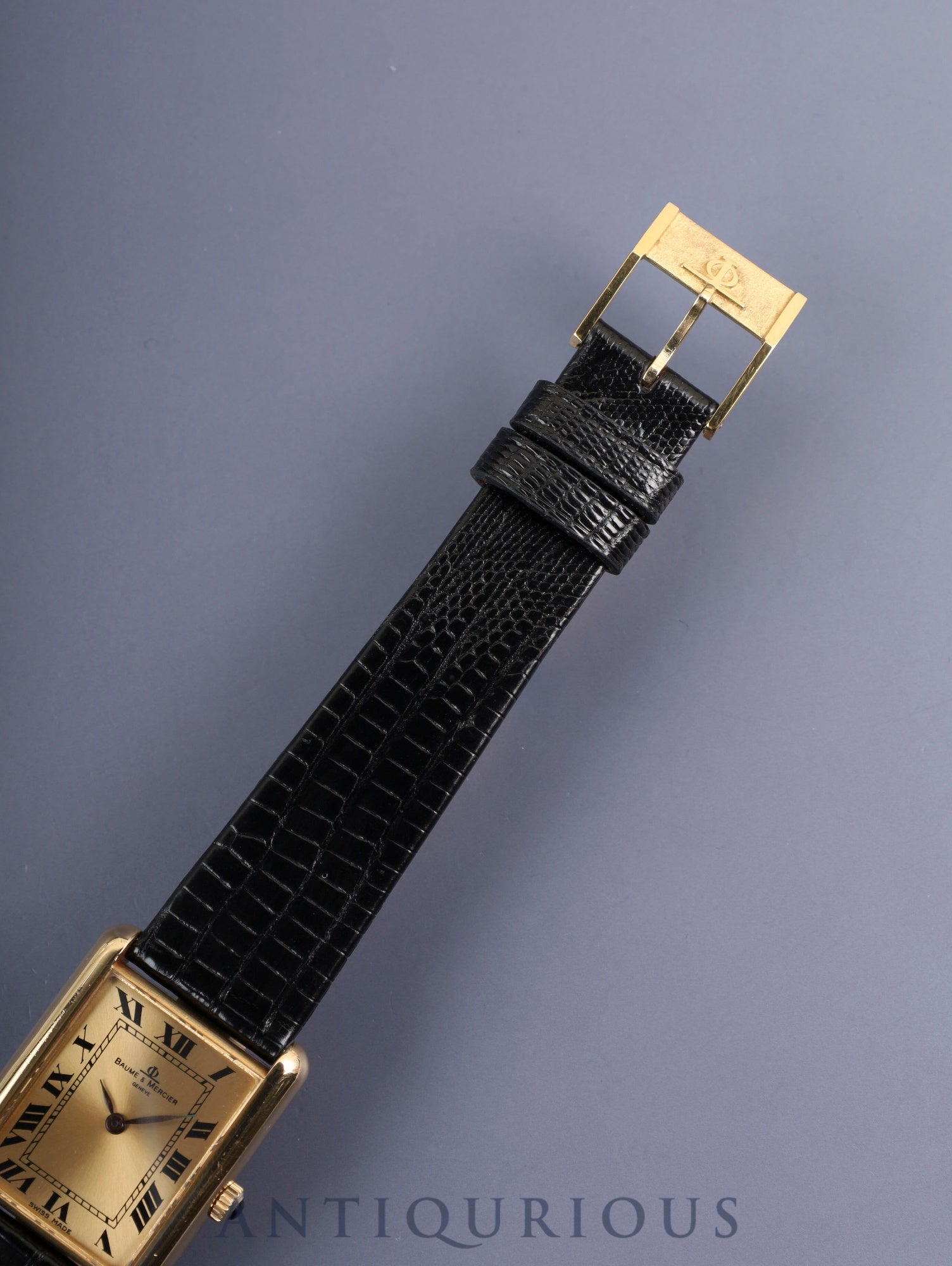 ボーム＆メルシエ レクタンギュラー 37077 手巻き 750YG 革 純正ピンバックル（GP）シャンパンローマン文字盤 オーバーホール