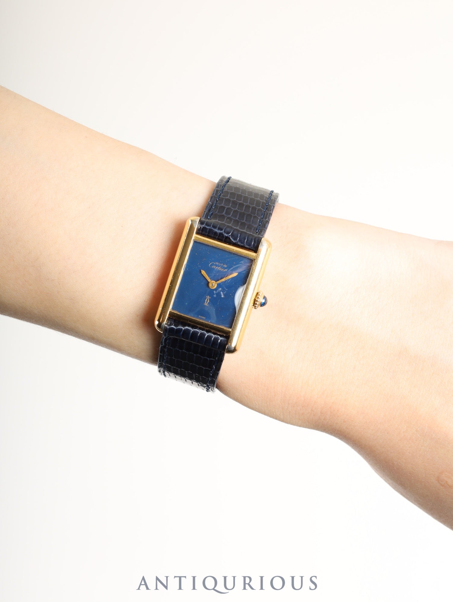 カルティエ マストタンク SM 手巻き SV925 革 純正尾錠（GP）ラピスラズリ文字盤（SWISS表記） 箱 冊子 保証書（1981年） オーバーホール済み