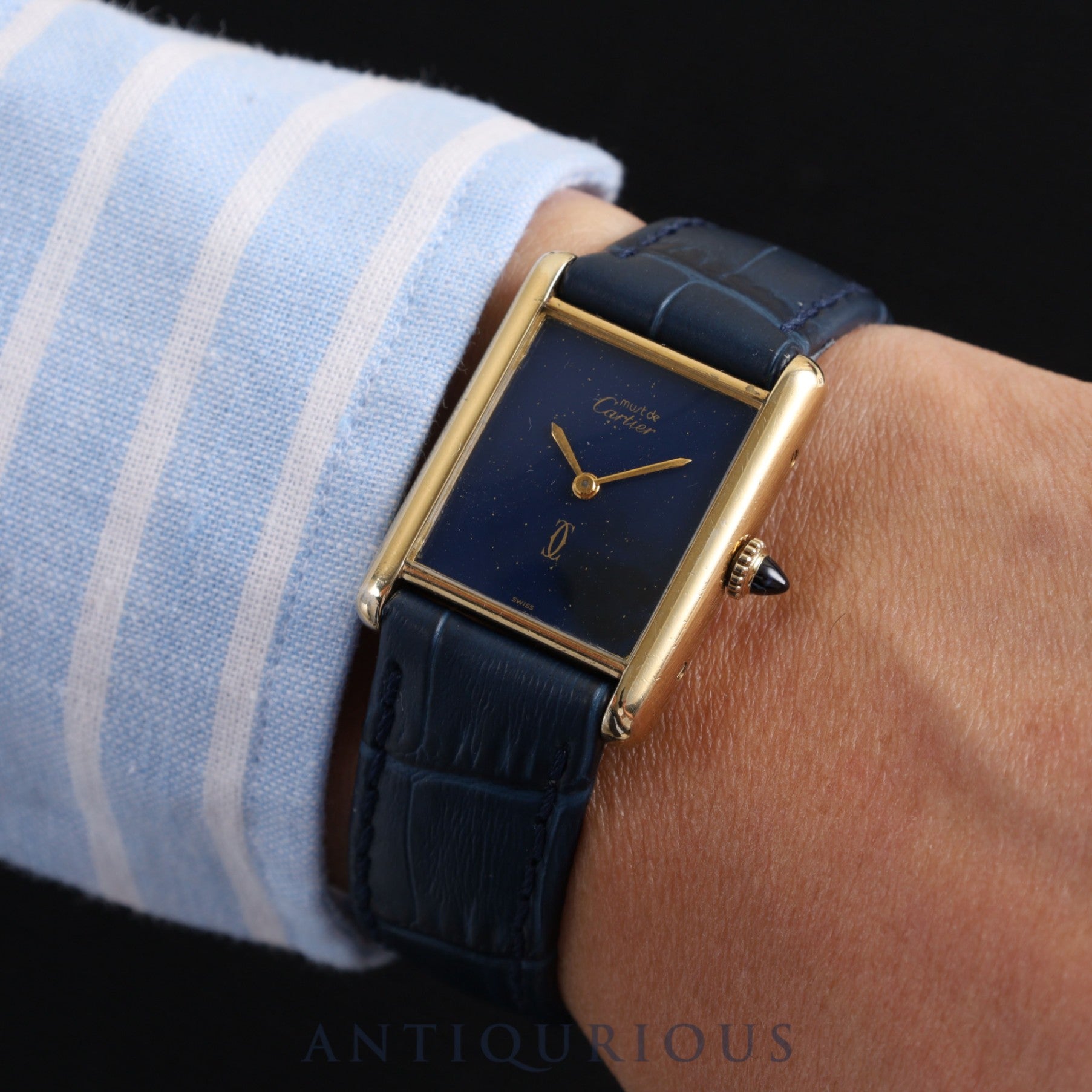 Cartier Must Tank LM Manual winding Cal.78-1 SV925 Leather Genuine buckle (GP) Lapis lazuli dial Overhauled