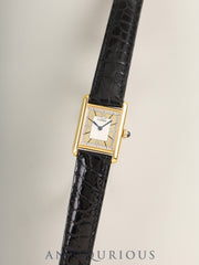 Cartier Must Tank SM Limited Edition 500 Pieces 1615 Quartz Caliber 057 SV925 Leather Strap with Genuine D-Clasp (GP) Gold Sector Dial (SWISS Marking) Overhauled and Finished to Look Like New