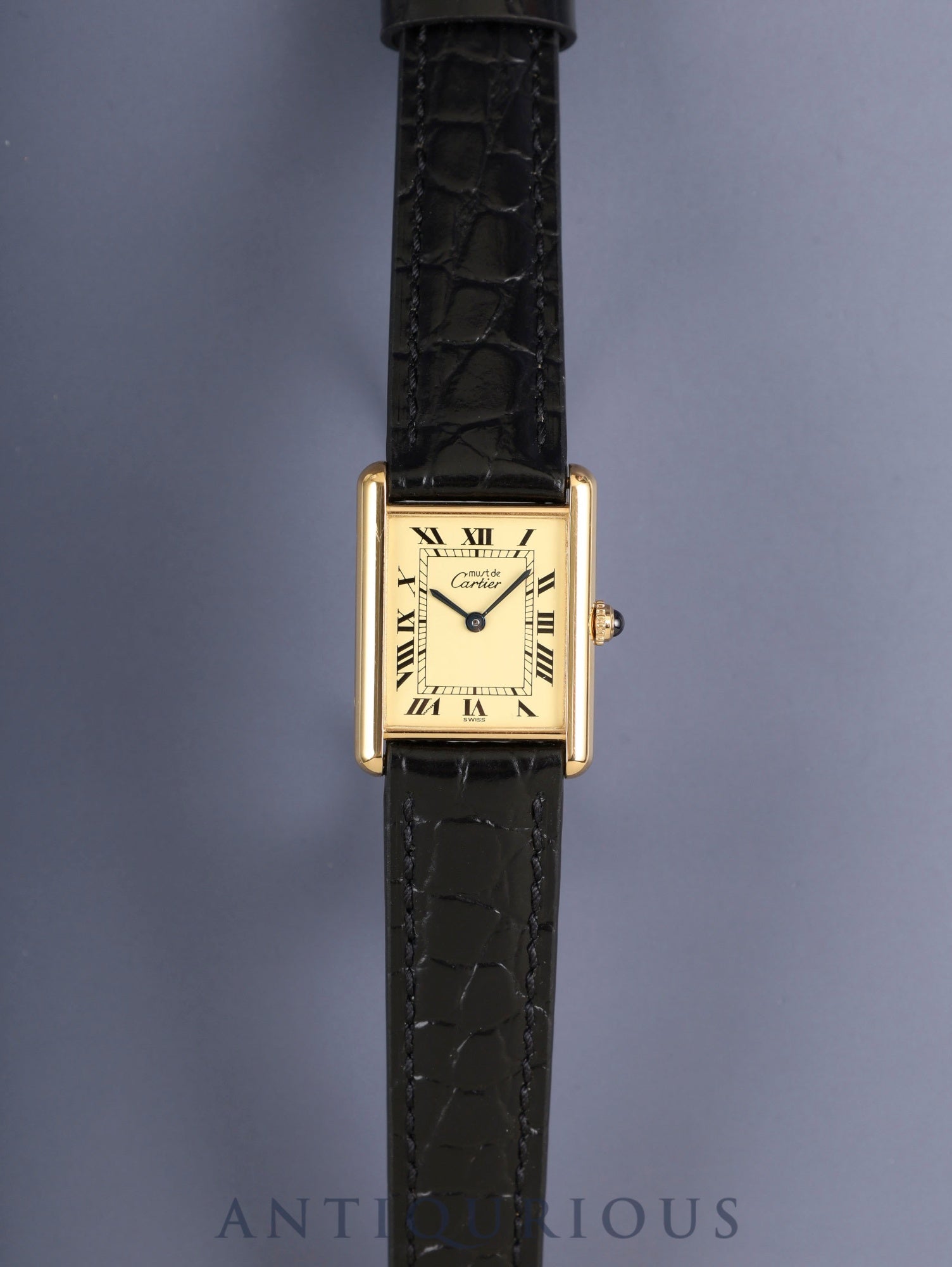 カルティエ マストタンク LM 1615 クォーツ SV925 革 純正尾錠（GP）アイボリーローマン文字盤（SWISS表記） オーバーホール済み