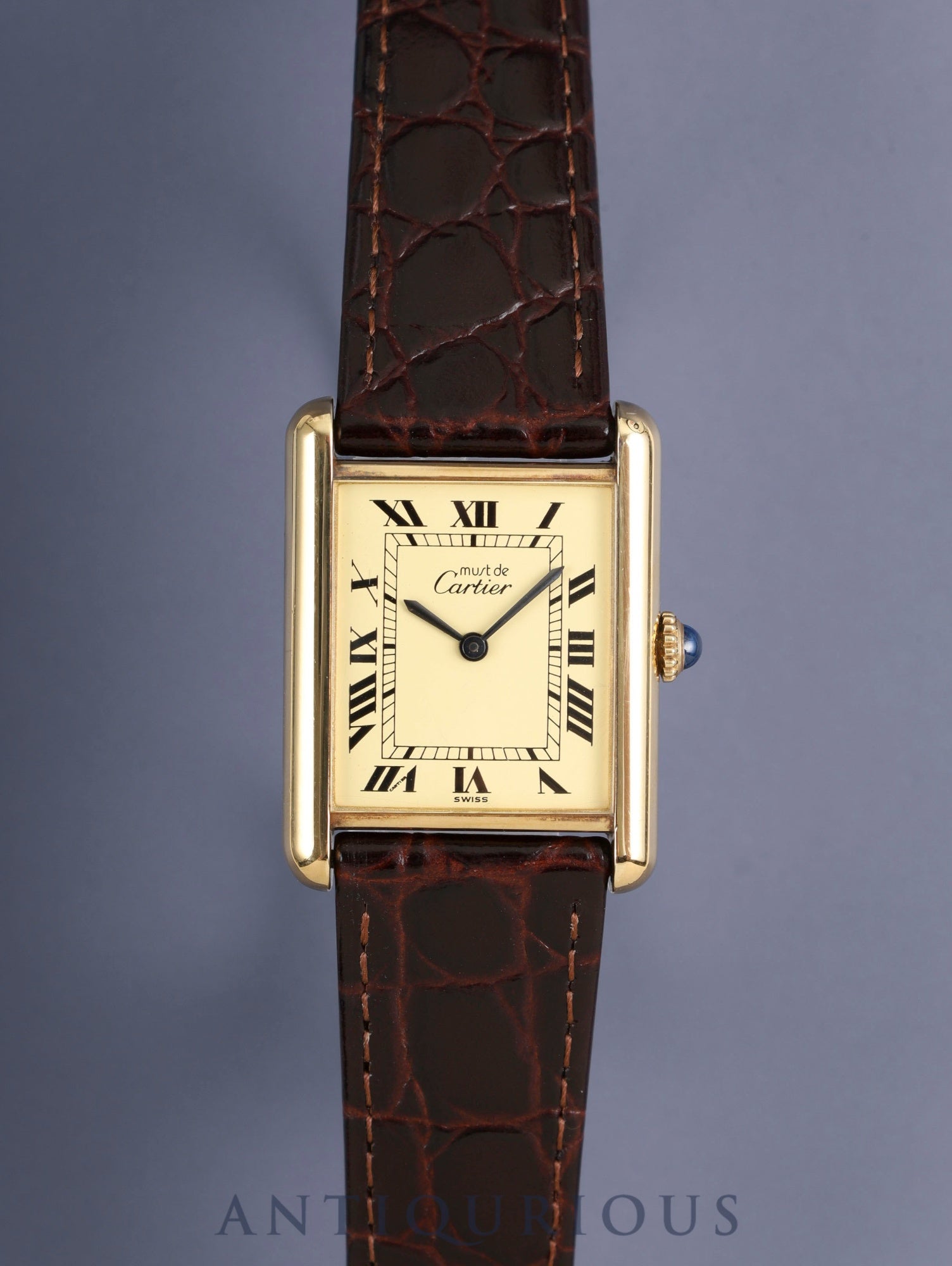 カルティエ マストタンク LM 手巻き Cal.78-1 SV925 革 純正尾錠（GP）アイボリーローマン文字盤（SWISS表記）オーバーホール済み