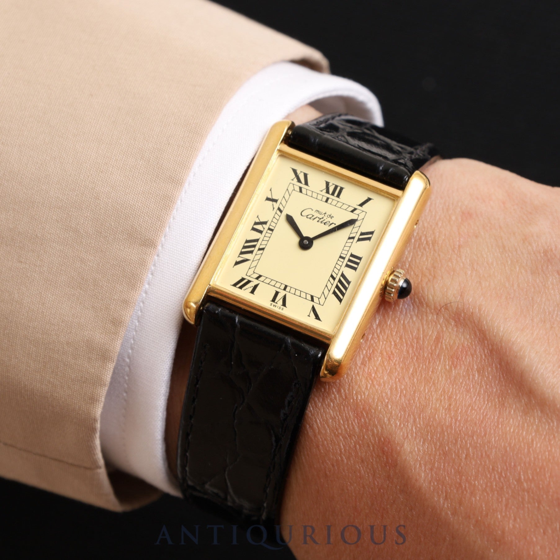 CARTIER MUST TANK LM Manual winding Cal.78-1 SV925 Leather Genuine buckle (GP) Ivory dial Overhauled