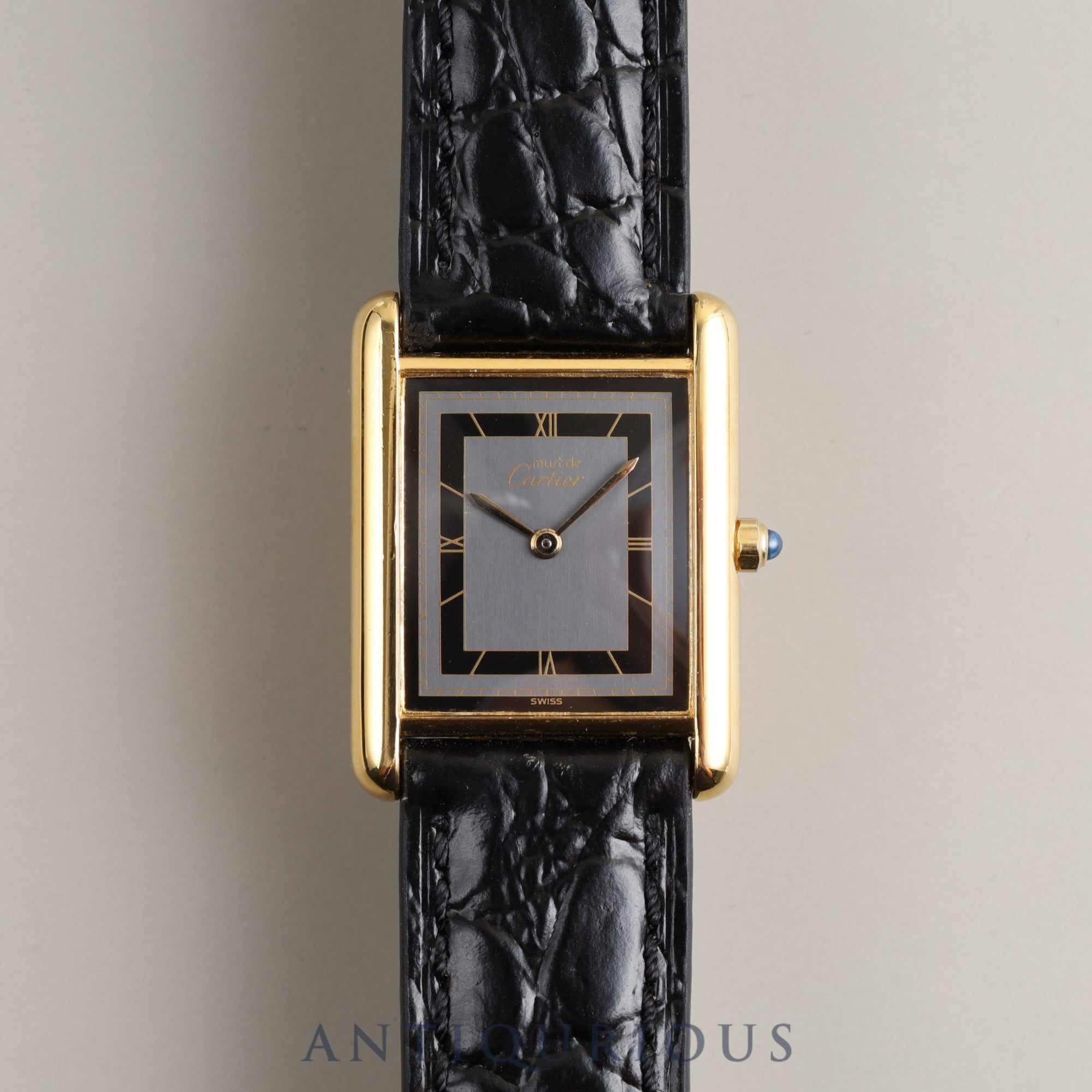 CARTIER Must Tank LM QZ 6 81006 Cal.81 925 Leather Genuine Buckle (GP) Grey Roman Dial Overhauled