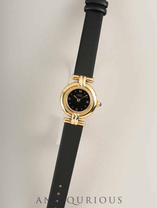 カルティエ マストコリゼ W1000753 / 590002 クォーツ Cal.90 SV925 革 純正ピンバックル（GP） ブラック飛びローマン文字盤 箱 保証書（1989年 / 個人名記載）オーバーホール済み