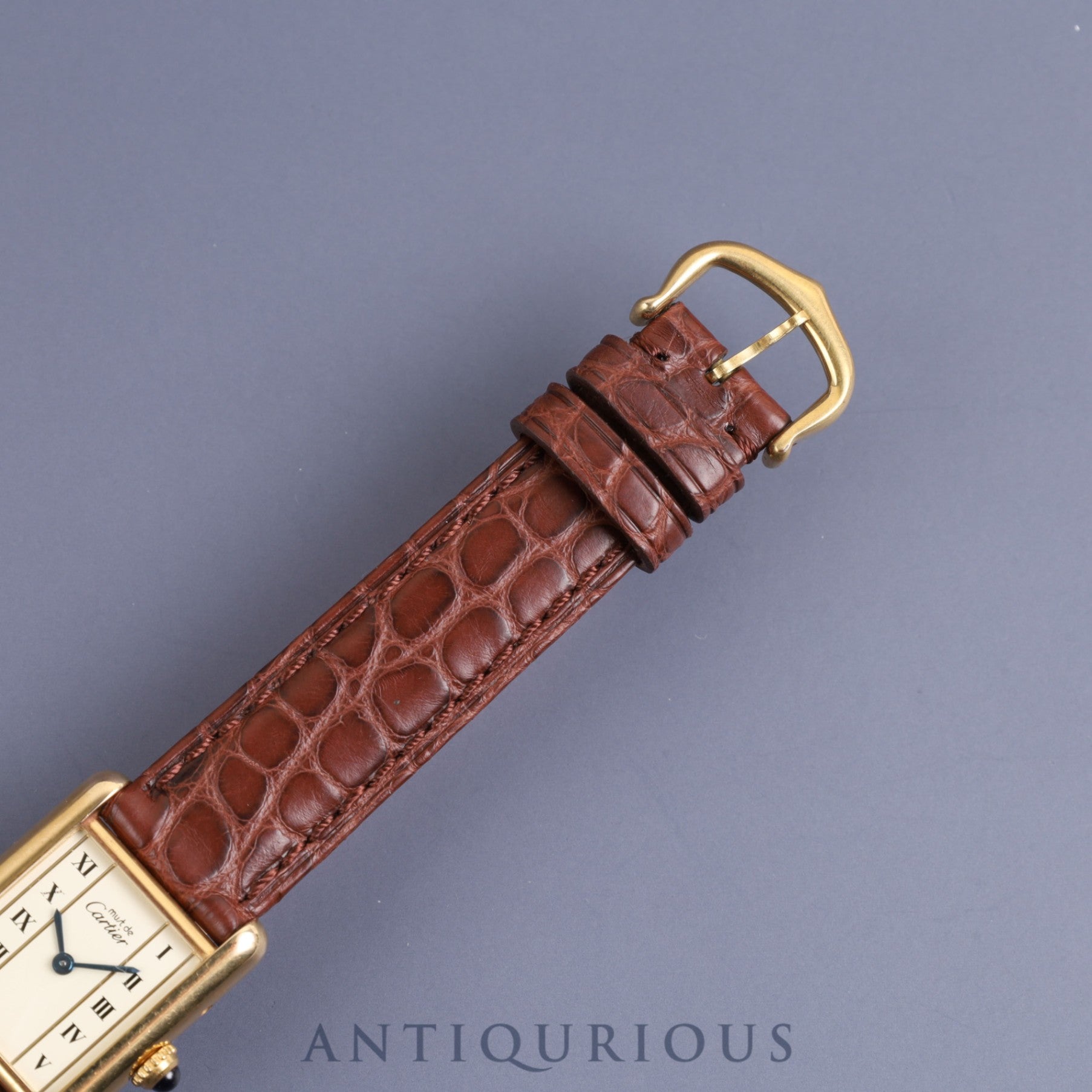 Cartier Must Tank SM1613 Quartz Cal.057 SV925 Leather Genuine Buckle (GP) Straight Roman Dial Overhauled