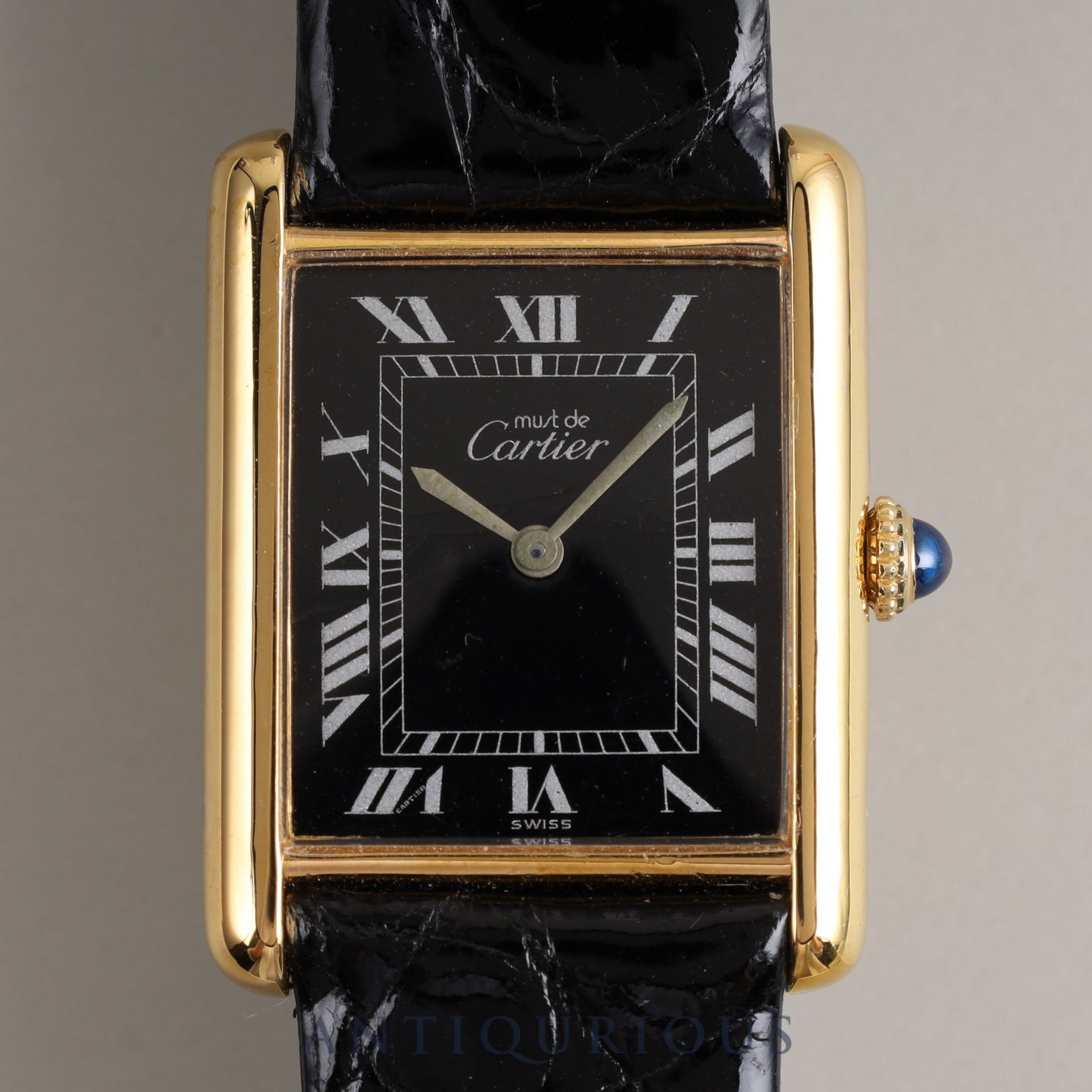 Cartier Must Tank LM Manual winding 925 Leather Genuine buckle (GP) Black Roman dial Box Overhauled