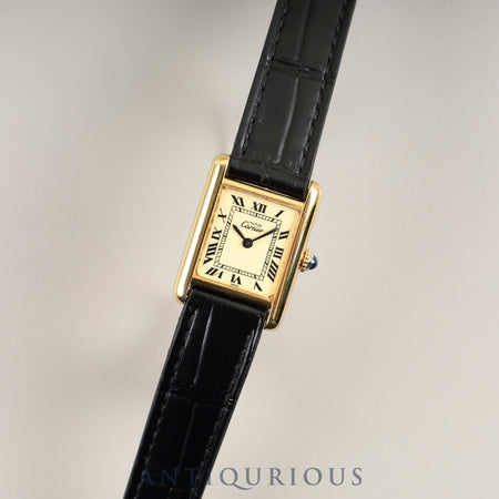 カルティエ マストタンク SM 手巻き Cal.78-1 SV925 革 純正尾錠（GP）アイボリーローマン文字盤 オーバーホール済み