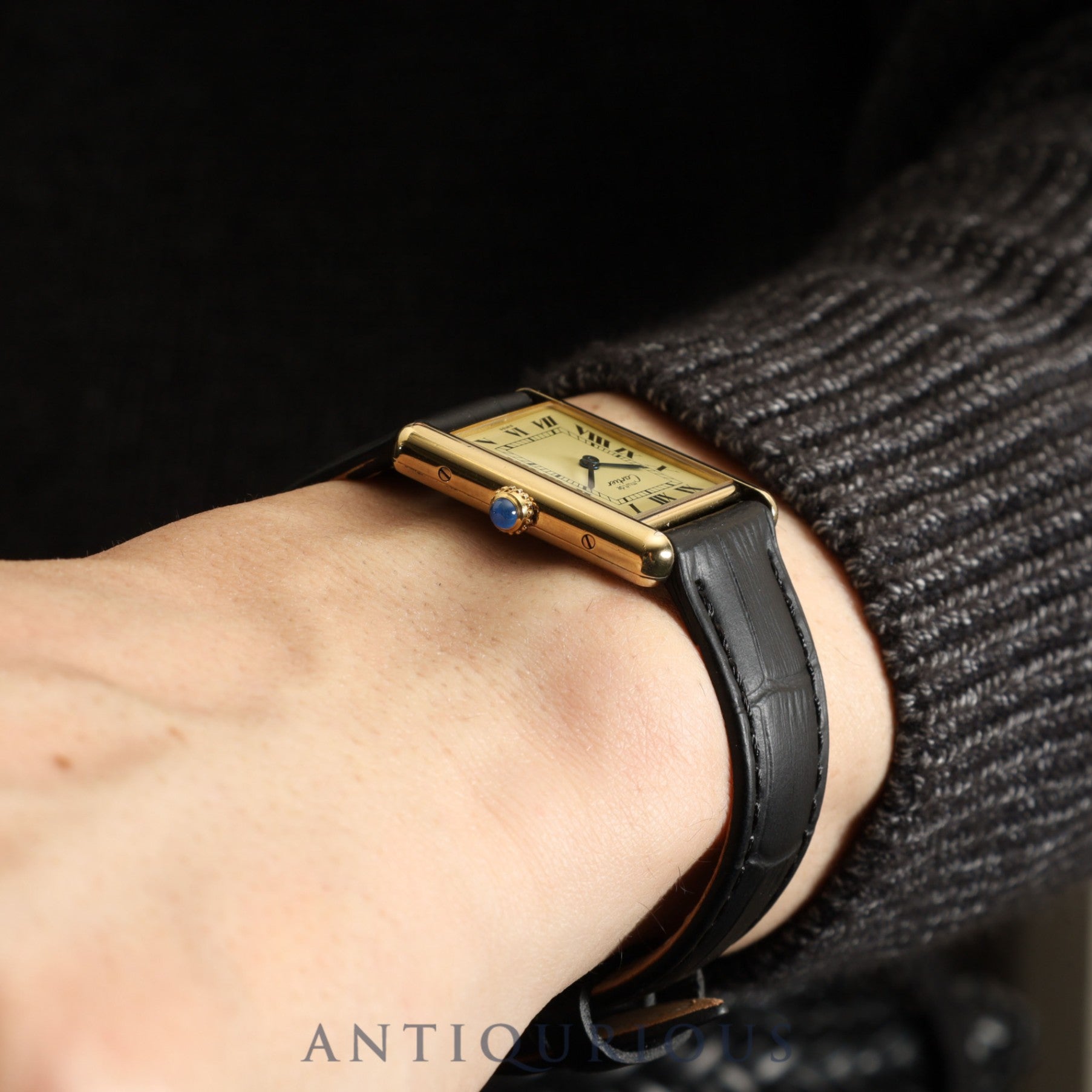 Cartier Must Tank LM 590005 Quartz Caliber - SV925 Leather Strap with Genuine GP Buckle, Ivory Roman Dial, Circa 1982-Circa 1995, Overhauled