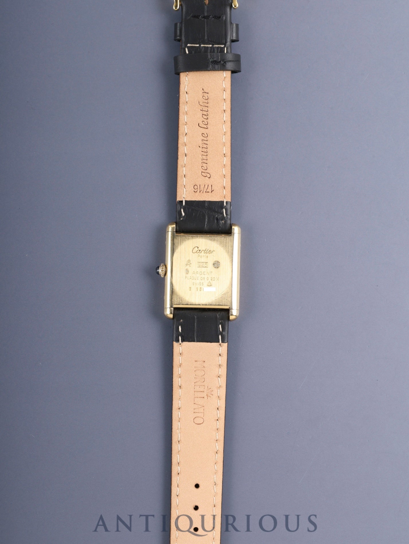 CARTIER カルティエ MUST TANK LM マストタンク LM 6 手巻き Cal.78-1 SV925 革 純正ピンバックル（GP）ブラックローマン文字盤（SWISS表記 ）1976年頃～1980年代初期頃 オーバーホール済み