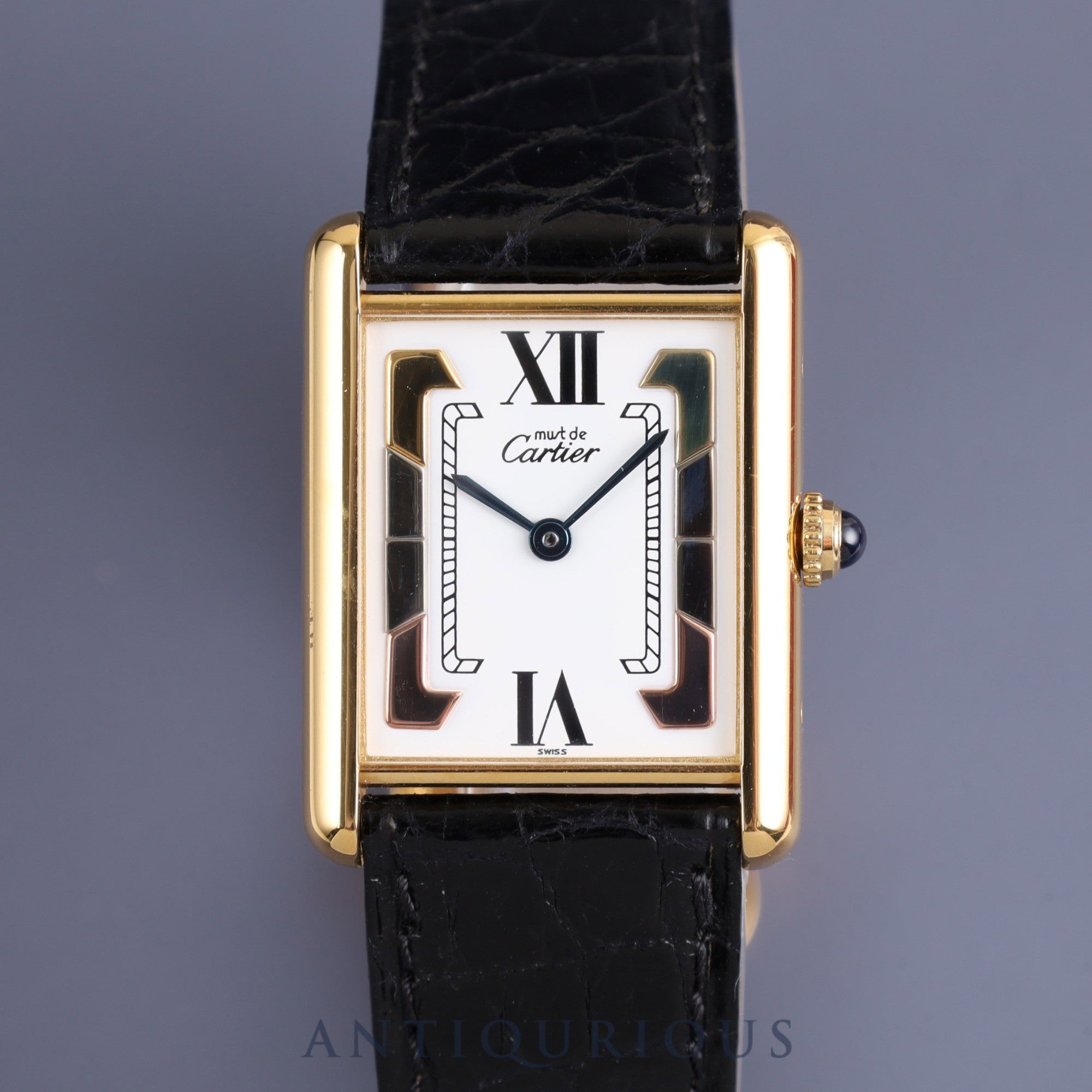 Cartier Must Tank LM 590005 Quartz Cal.90 SV925 Genuine leather strap Genuine D buckle (GP) Trinity dial Box Overhauled