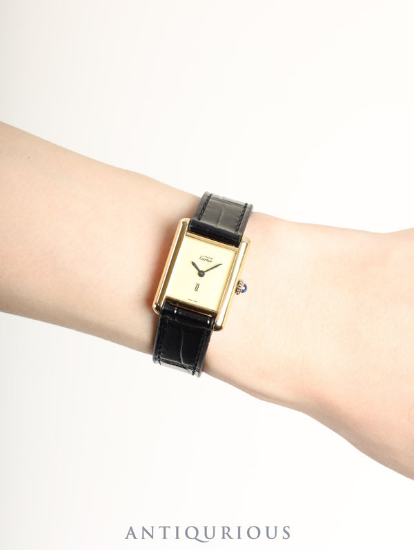 Cartier Must Tank SM Manual Winding Cal. 78-1 SV925 Leather Genuine Buckle (GP) Ivory Dial (SWISS MADE Marking) After-sales Service Overhauled at a Cartier Boutique