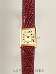 Cartier Must Tank SM 3 66001 Quartz Cal.66 SV925 Leather Original Pin Buckle (GP) Ivory Roman Dial (SWISS marking) Warranty Card (1986) with Original Leather Strap Overhauled