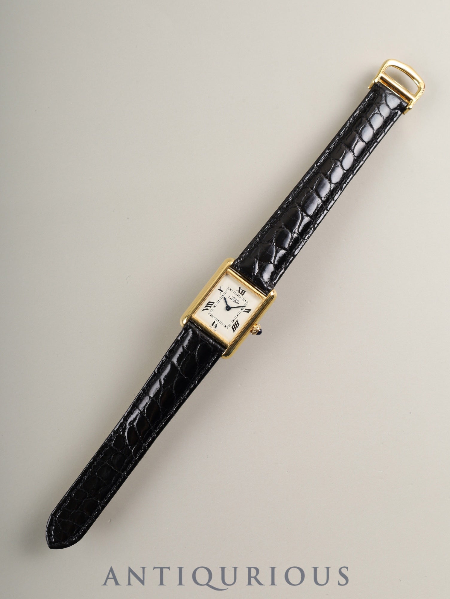 カルティエ マストタンク MM 2415 クォーツ Cal.057 SV925 革 純正Dバックル （GP）ホワイト飛びローマン文字盤（SWISS MADE表記） 箱 オーバーホール済み 新品仕上げ済み