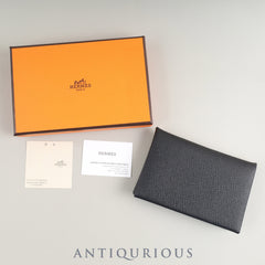 Hermès Calvi Epsom Card Case, Black, W Stamp (circa 2024) with Box, Booklet, and Card (September 23, 2025)