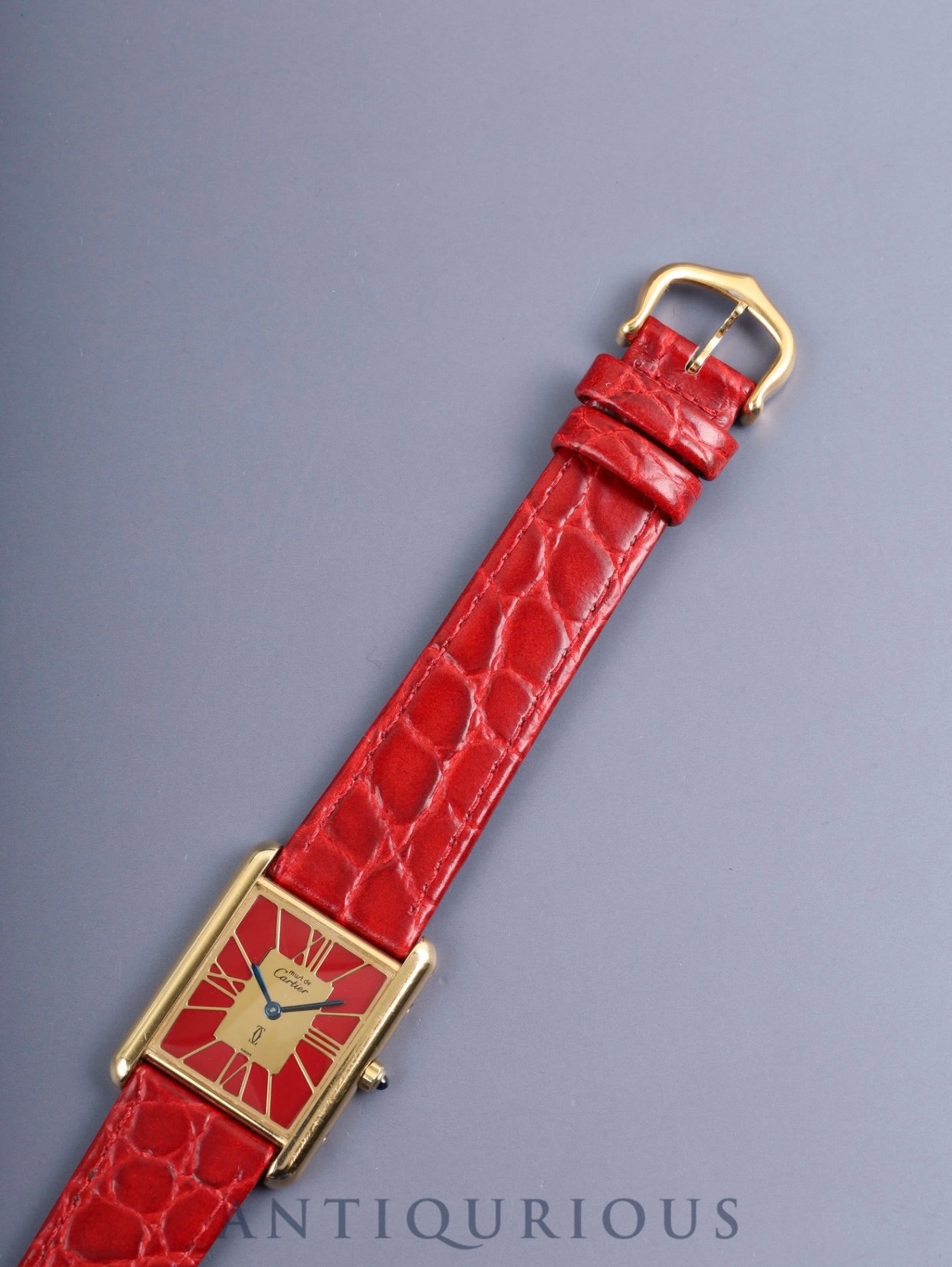 カルティエ マストタンク LM 6 81006 クォーツ Cal.81 SV925 革 純正ピンバックル（GP）ガーネットクロワゾネ文字盤（SWISS表記）箱 タグ オーバーホール済み