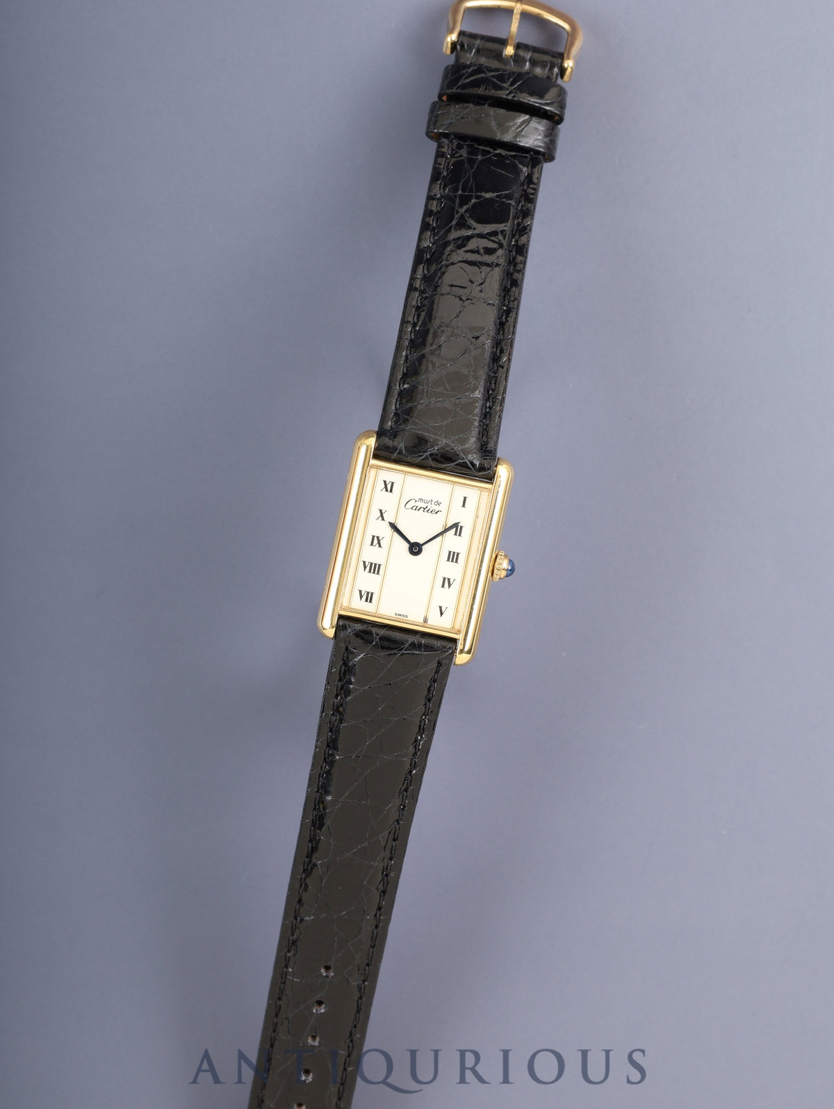 Cartier Must Tank LM 590005 Quartz SV925 Leather Original Pin Buckle (GP) Straight Roman Dial (SWISS marking) Box, Complete Service (full maintenance) done at Cartier boutique, Polished to like-new condition