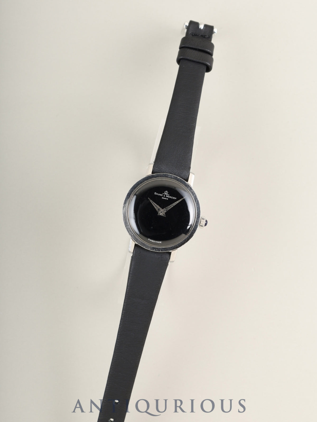 Baume & Mercier Round 1612 Hand-Wound SS Leather Aftermarket Pin Buckle (SS) Black Dial Overhauled