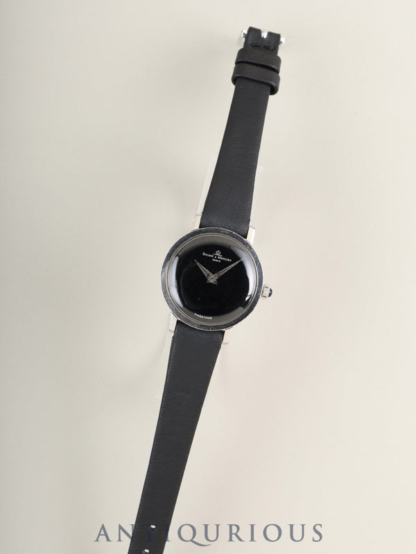 ボーム＆メルシエ ラウンド 1612 手巻き SS 革 社外ピンバックル（SS） ブラック文字盤 オーバーホール済み