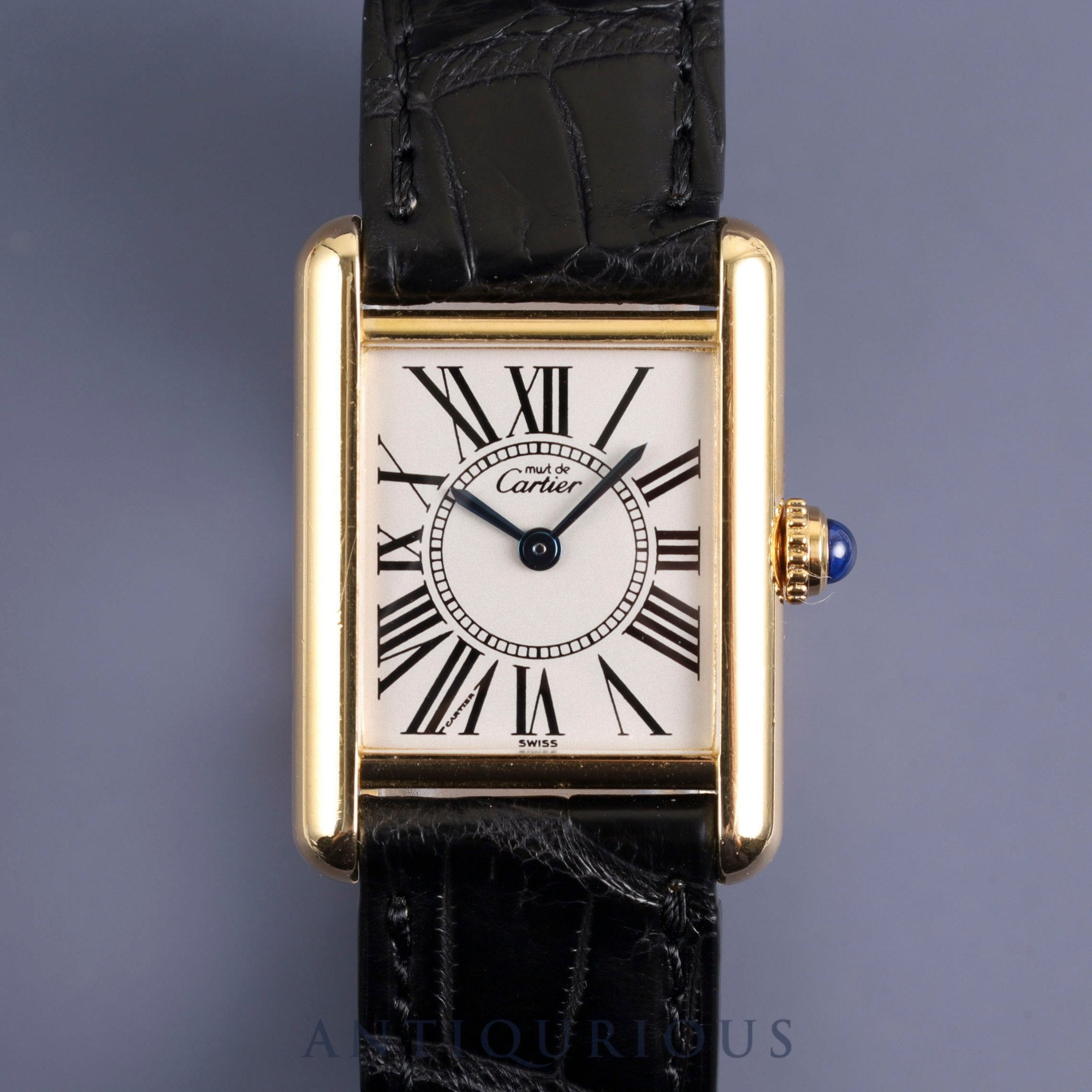 Cartier Must Tank SM W1005554 / 5057001 Quartz SV925 Leather Genuine D-buckle (GP) Opalan dial Warranty (1997) Complete service (full maintenance) completed at Cartier boutique