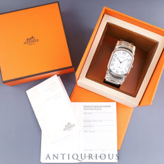 Hermes Rallye RA1.810 Quartz Cal.980.163 Stainless Steel White Dial Box Warranty Card Overhauled