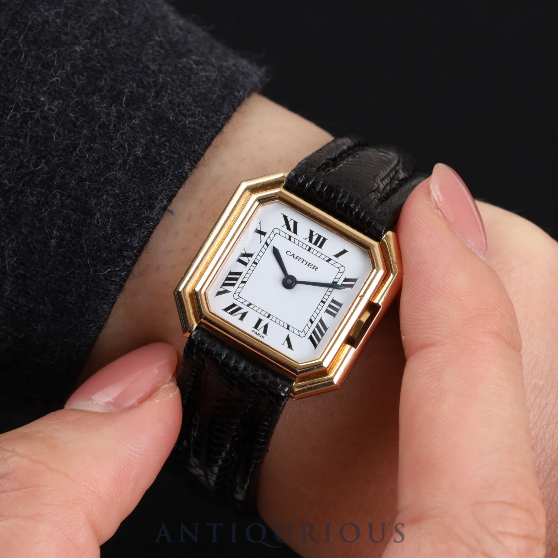 Cartier Santur SM 78100 Manual winding Cal.78-1 YG Leather Genuine buckle (750YG) White Roman dial Overhauled